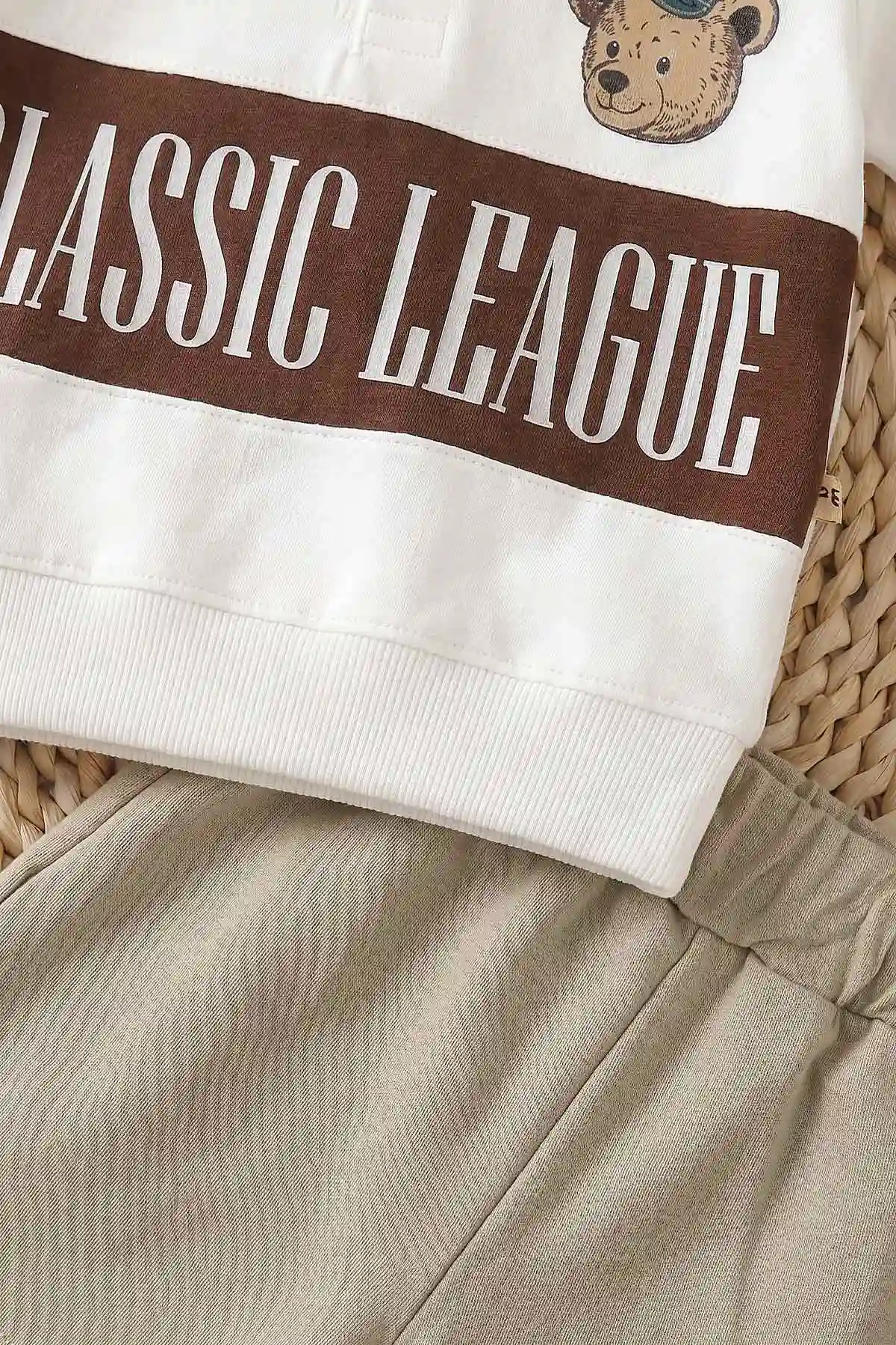 Kahverengi (6-24 Ay)Classic Leauge Baskılı Polo Yaka   Tişört ve Şortlu Erkek Bebek Yazlık Takım 467560