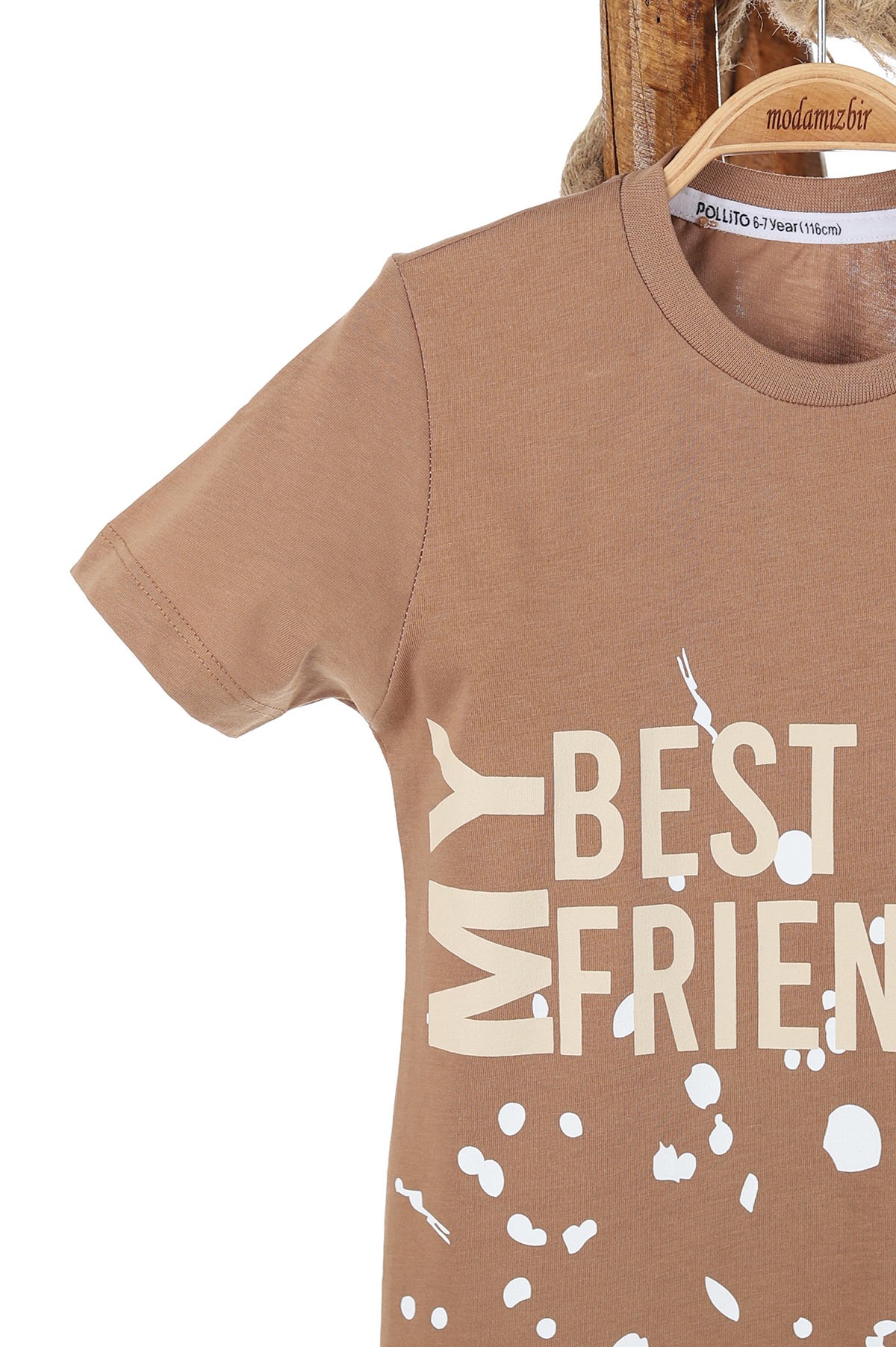 Kahverengi (6-9 Yaş) My Best Frıend Baskılı Kot Şortlu Erkek Çocuk Takım 164615