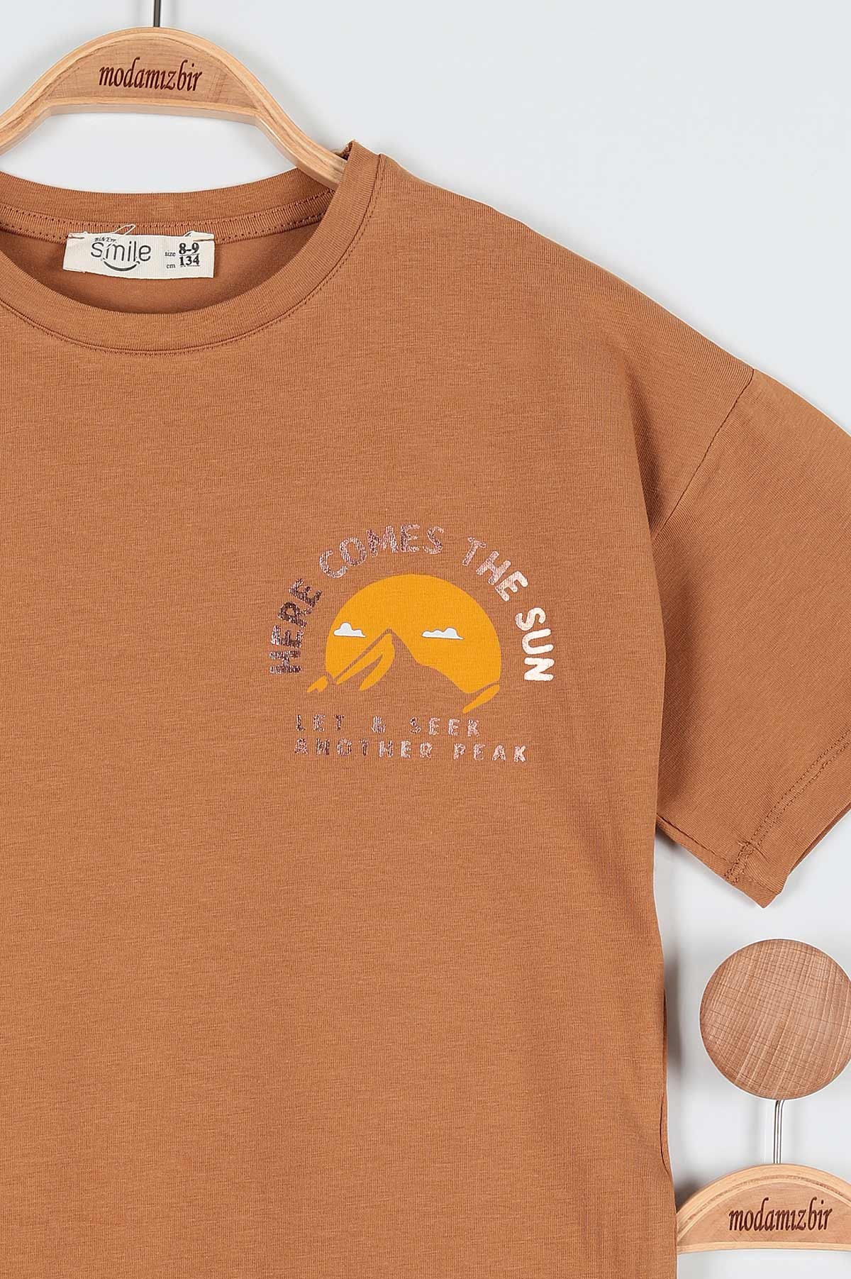 Kahverengi (9-12 Yaş) Here Comes The Sun Baskılı Taytlı Kız Çocuk Takım 189955