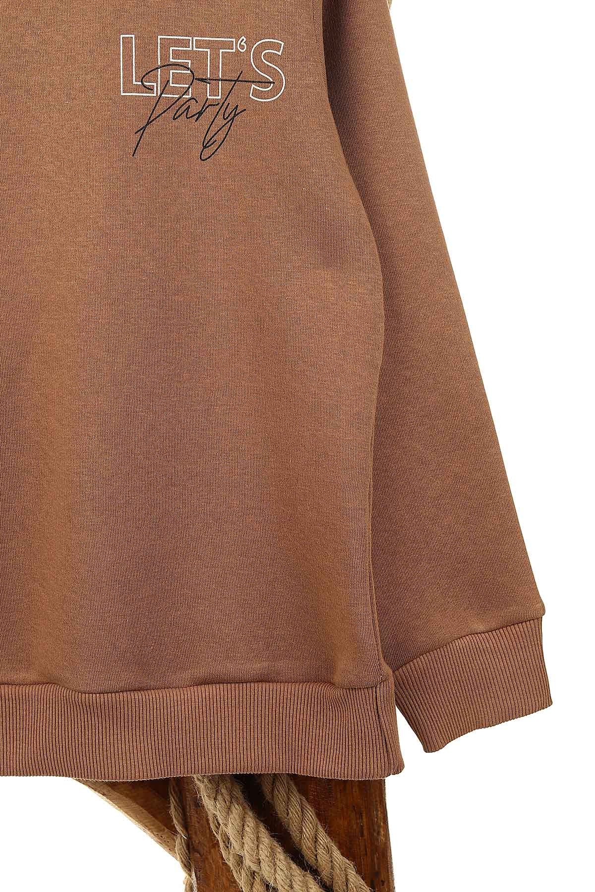 Kahverengi (9-12 Yaş) Let'S Party Baskılı Üç İp Şardonlu Erkek Çocuk Sweat 154244