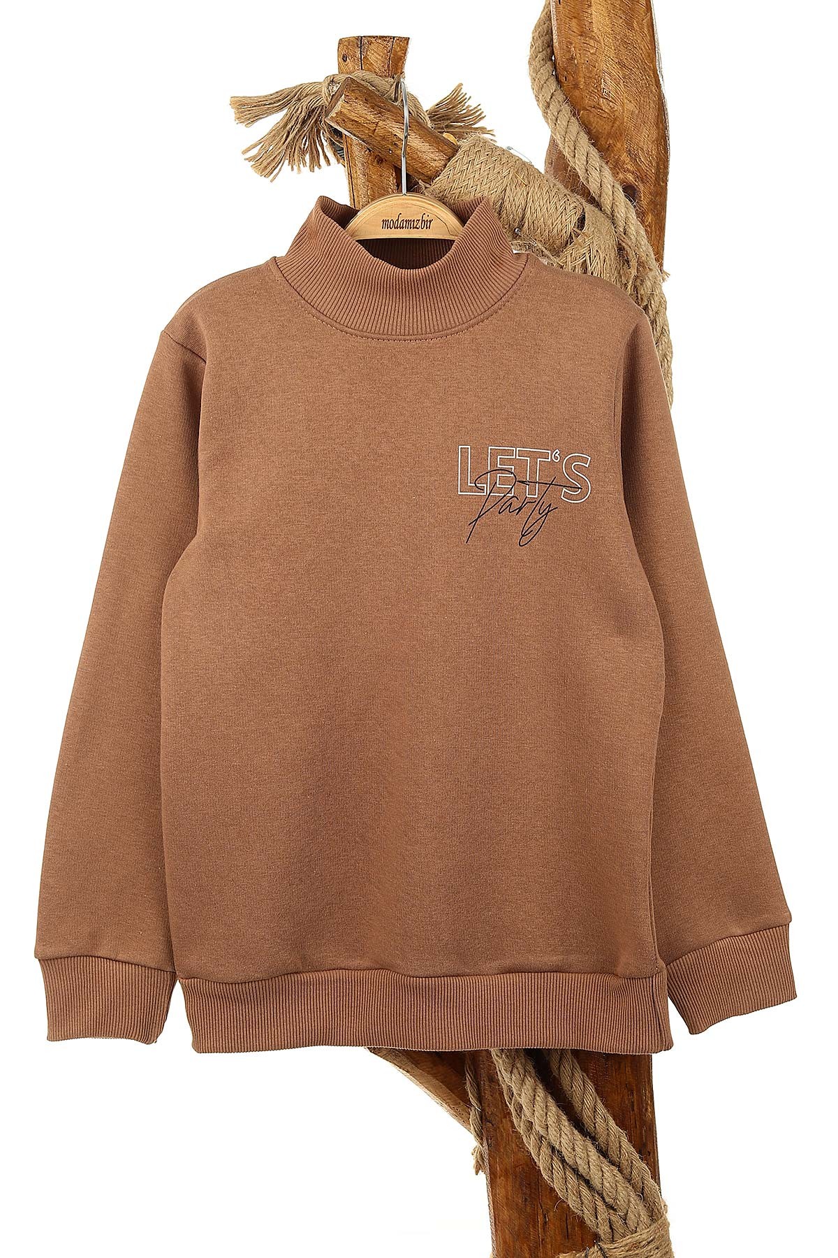 Kahverengi (9-12 Yaş) Let'S Party Baskılı Üç İp Şardonlu Erkek Çocuk Sweat 154244