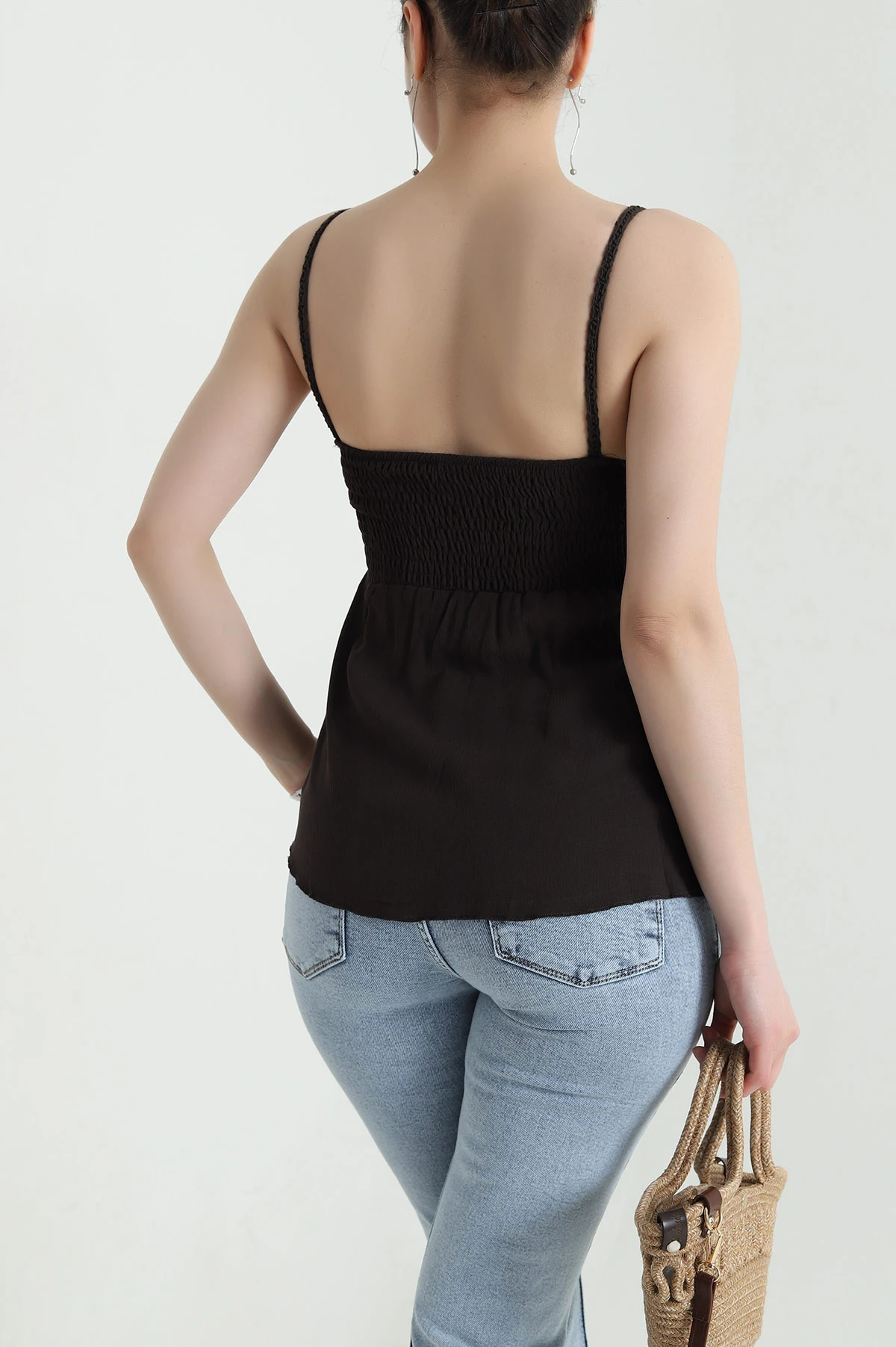 Kahverengi Ajurlu İp Askılı Kadın Bluz 456229