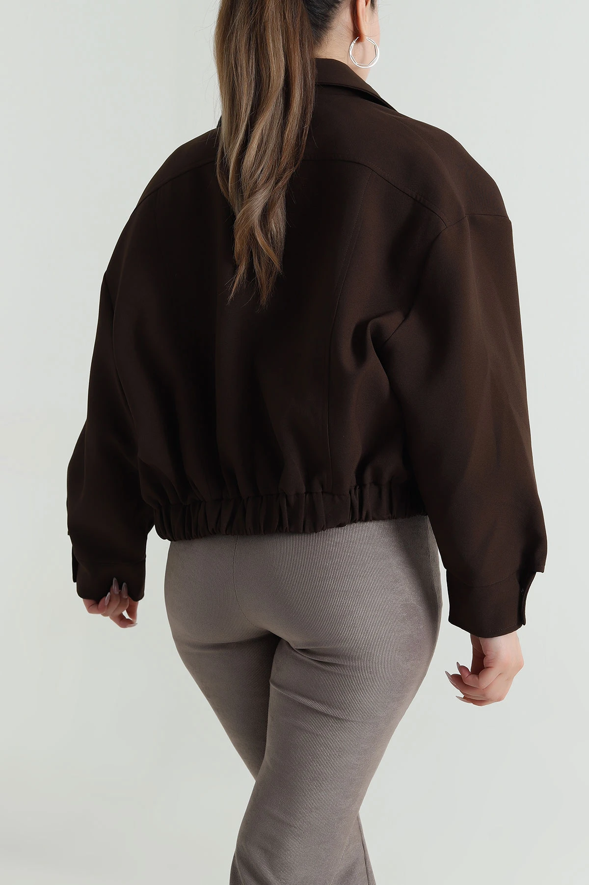 Kahverengi Aller Detay Dabıl Kadın Bomber Mont 485897