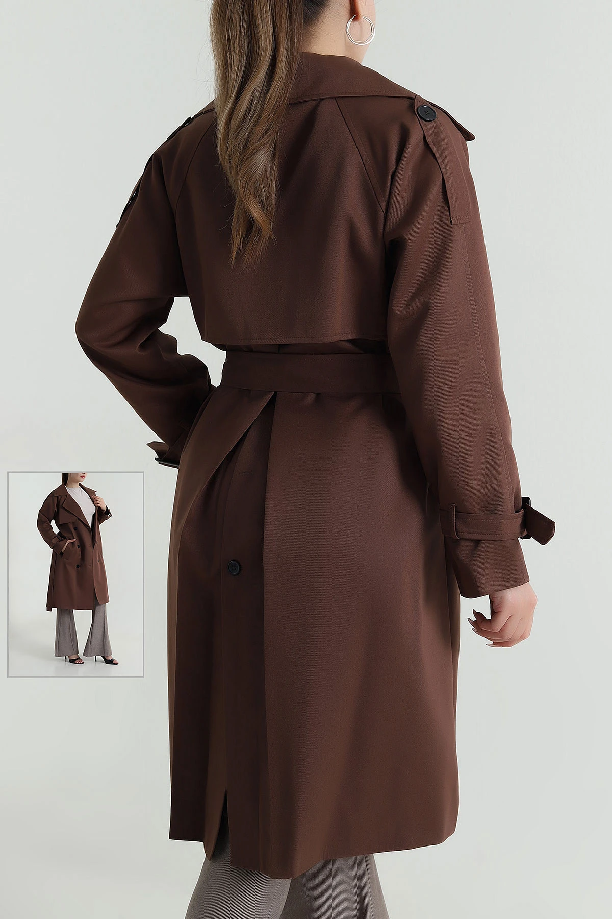 Kahverengi Aller Detay Kadın Gabardin Trençkot 485782