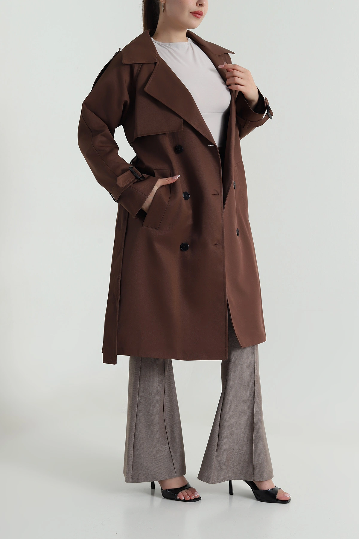 Kahverengi Aller Detay Kadın Gabardin Trençkot 485782