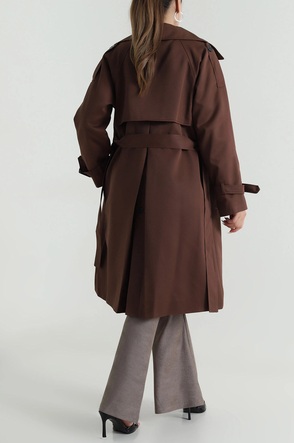 Kahverengi Aller Detay Kadın Gabardin Trençkot 485782