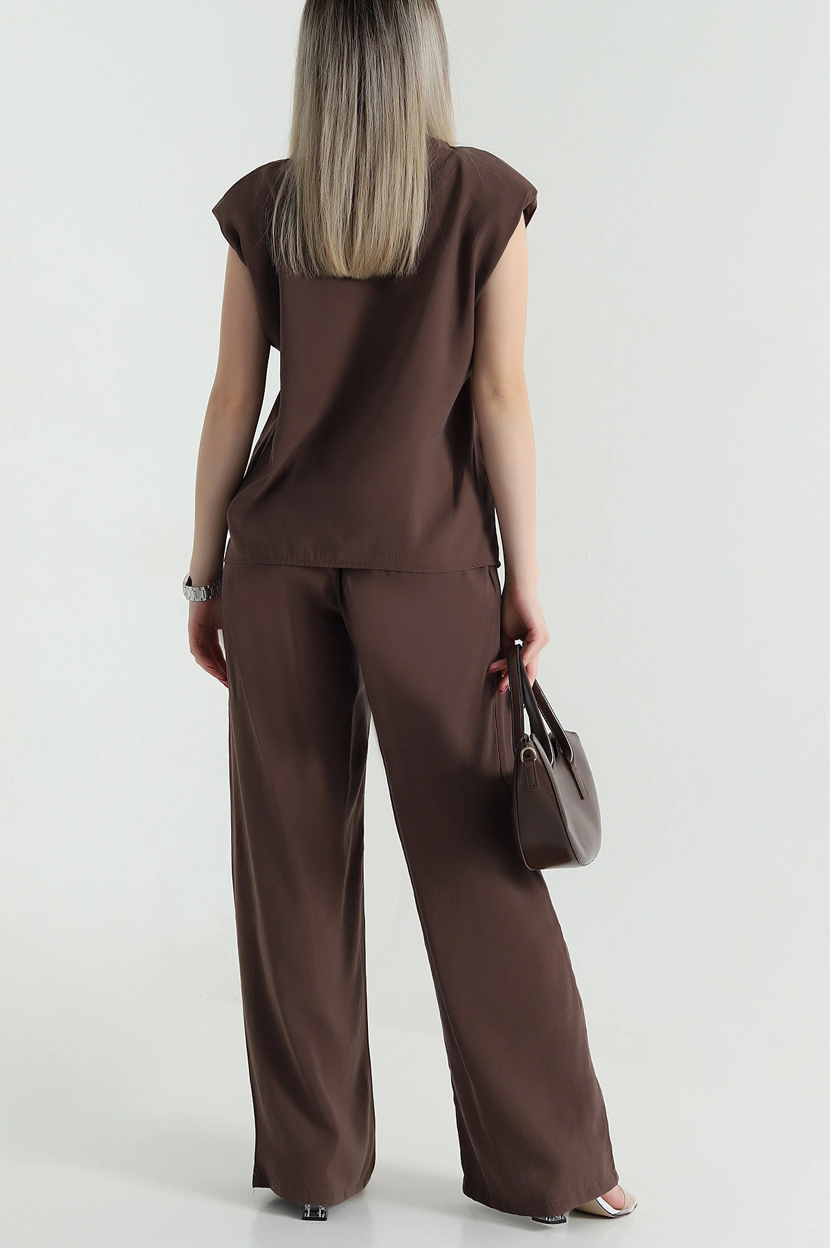 Kahverengi Askılı Tencel Kadın İkili Takım 471657