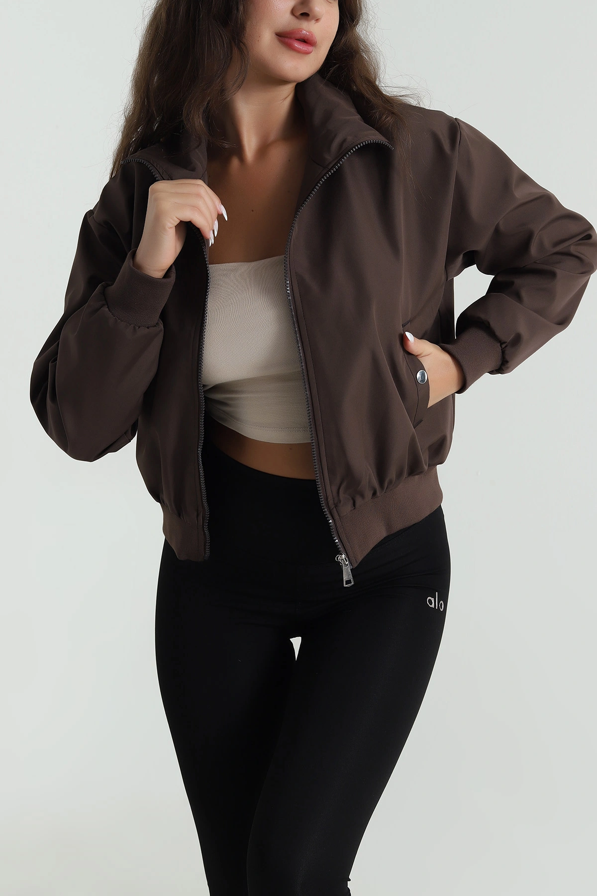Kahverengi Astarlı Cepli Kadın Mont 488356