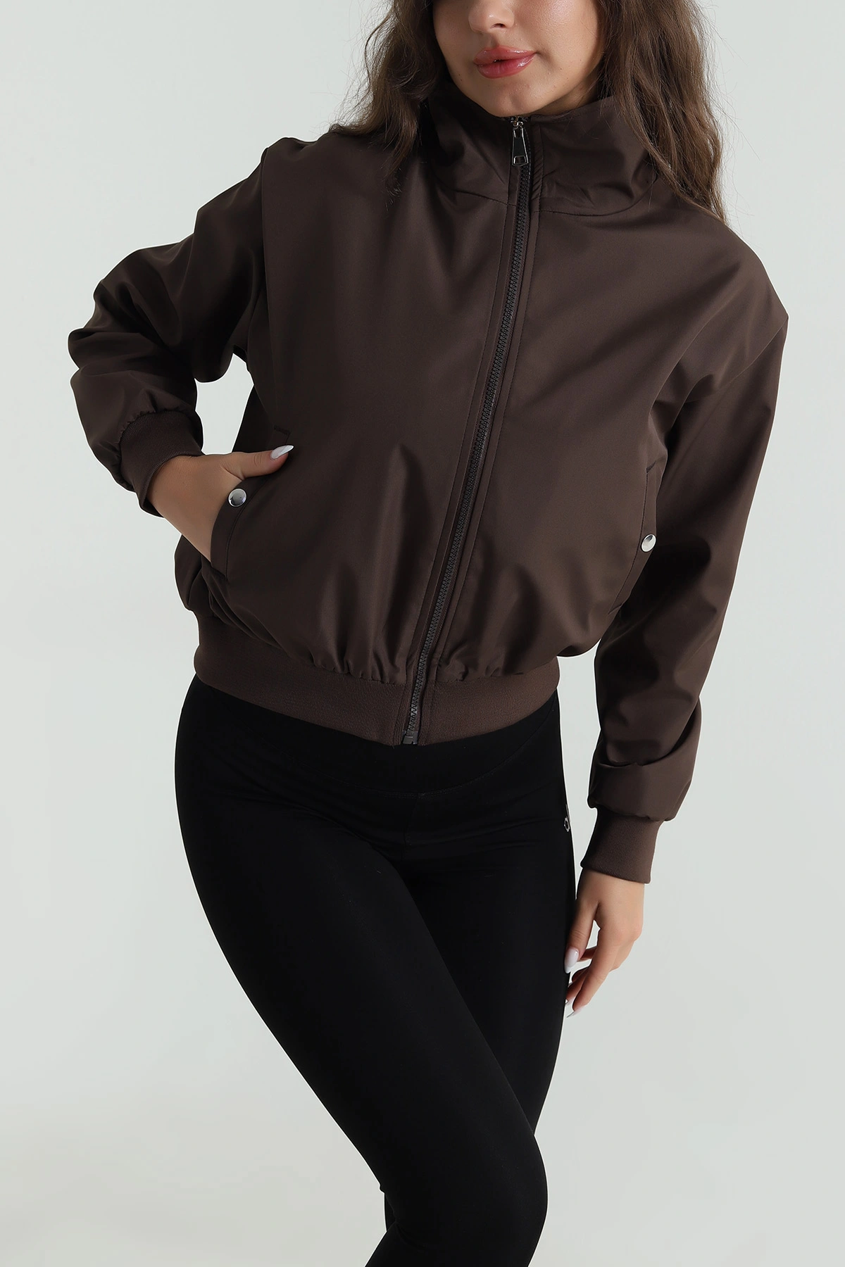 Kahverengi Astarlı Cepli Kadın Mont 488356