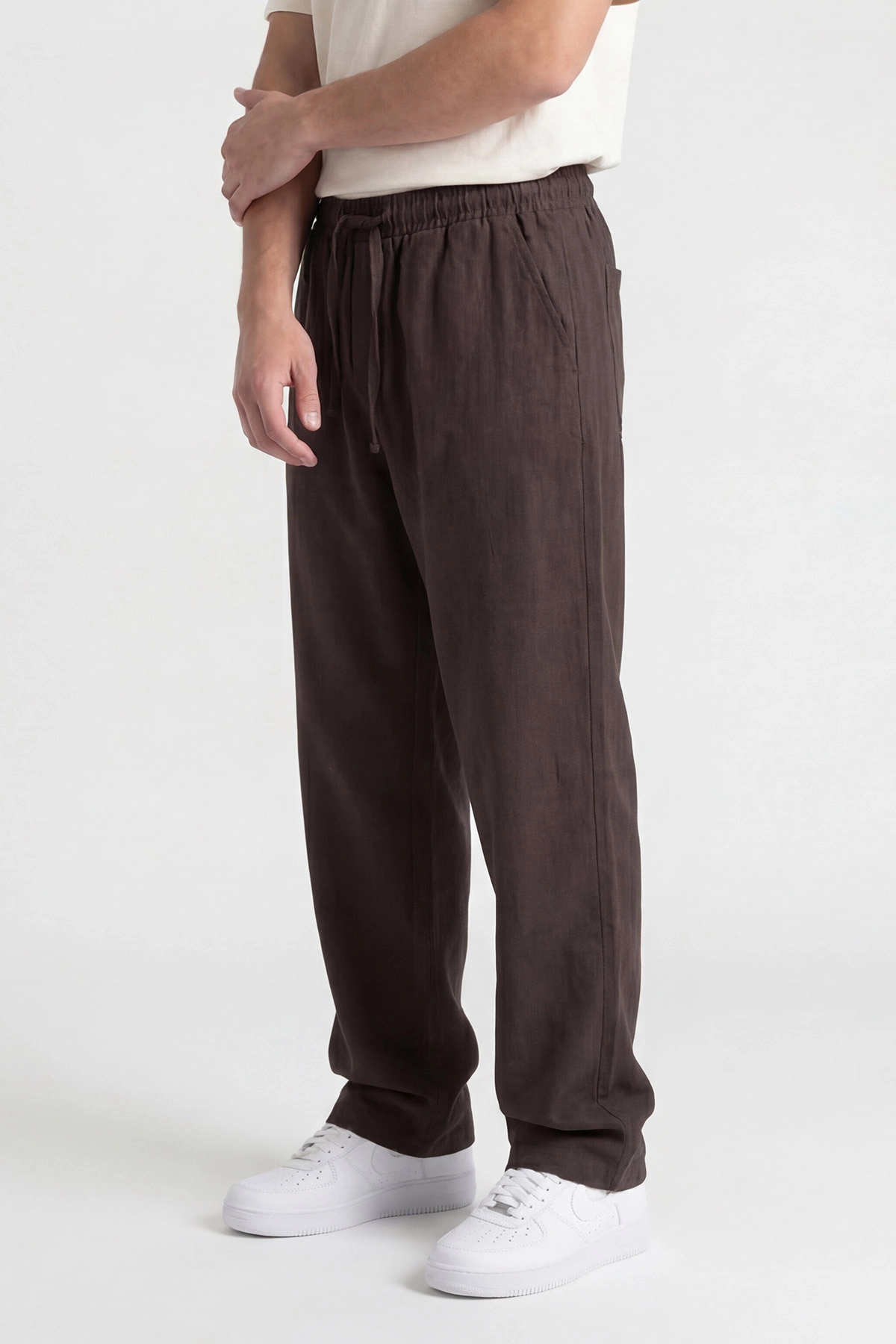 Kahverengi Baggy Belden Bağlamalı Erkek Pantolon 445657