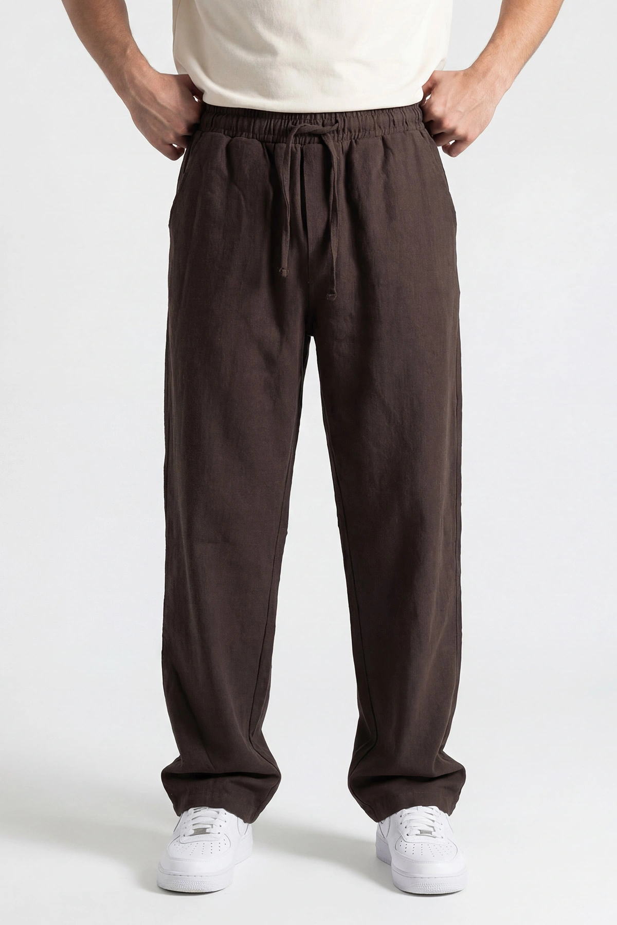 Kahverengi Baggy Belden Bağlamalı Erkek Pantolon 445657