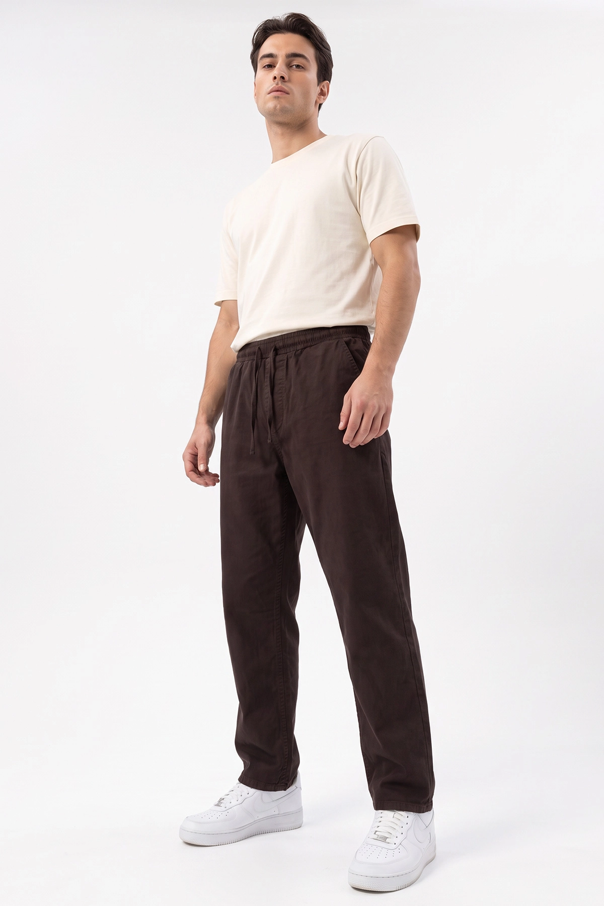 Kahverengi Baggy Belden Bağlamalı Erkek Pantolon 491807