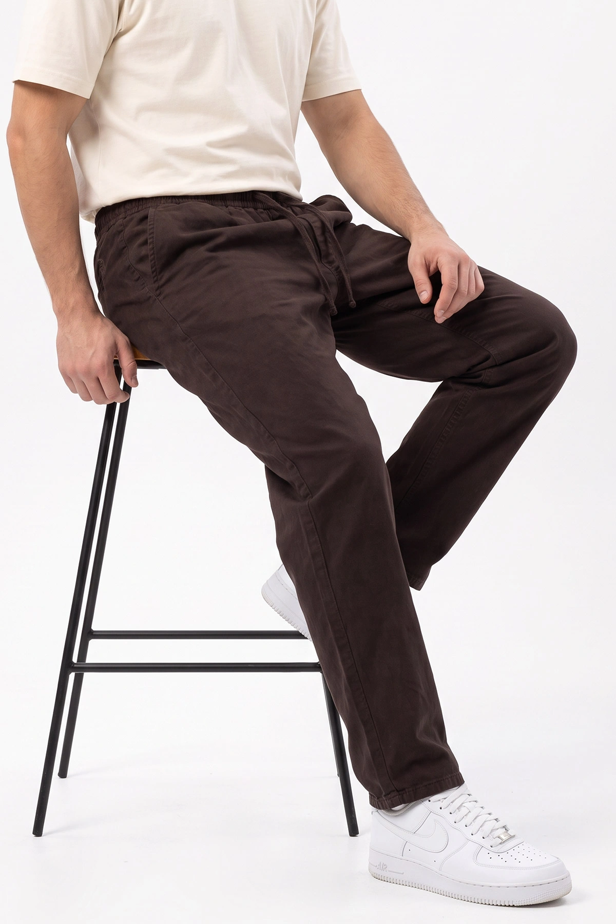 Kahverengi Baggy Belden Bağlamalı Erkek Pantolon 491807