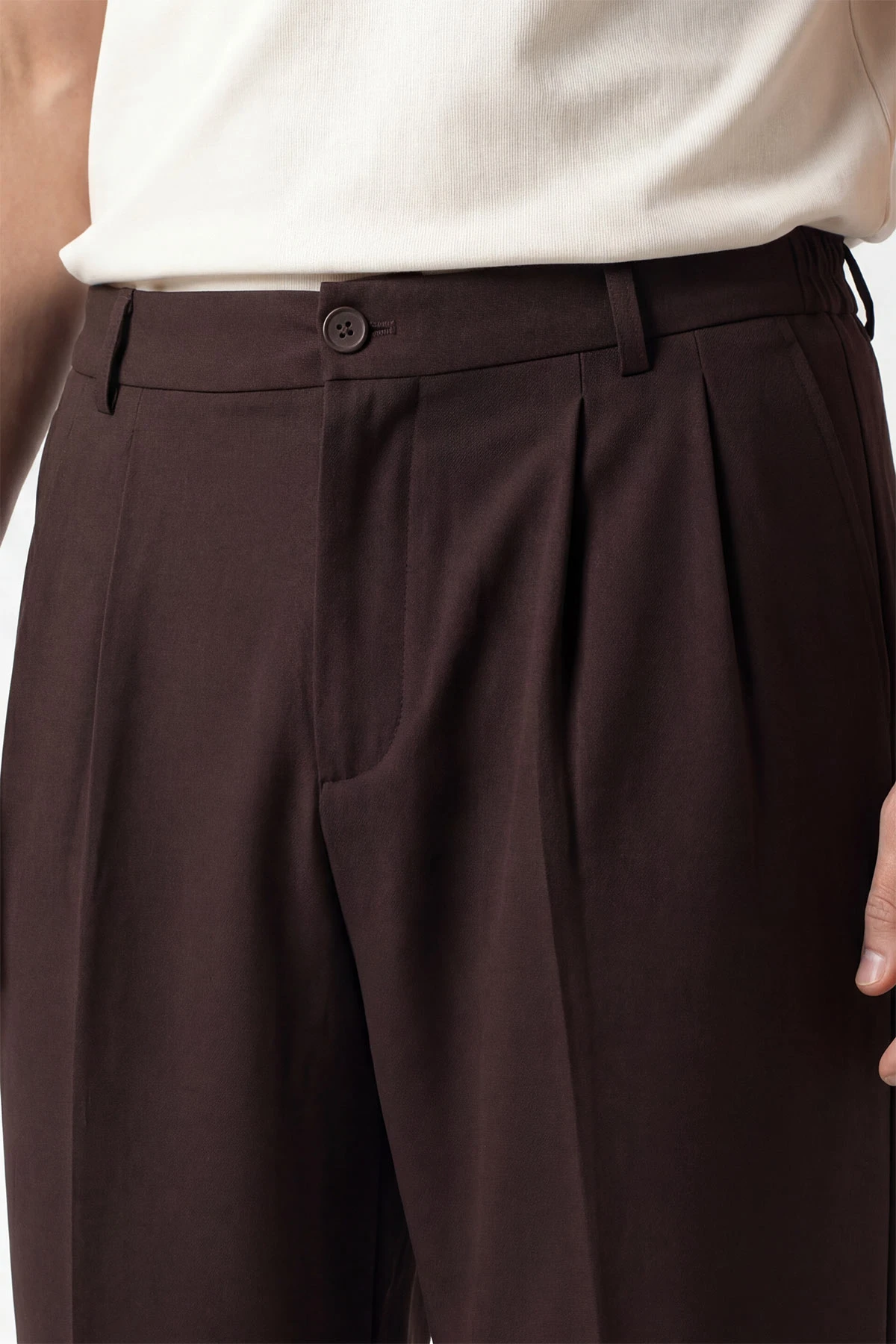 Kahverengi Baggy Çift Pile Detaylı Bel Arkası Lastikli Erkek Kumaş Pantolon 449748