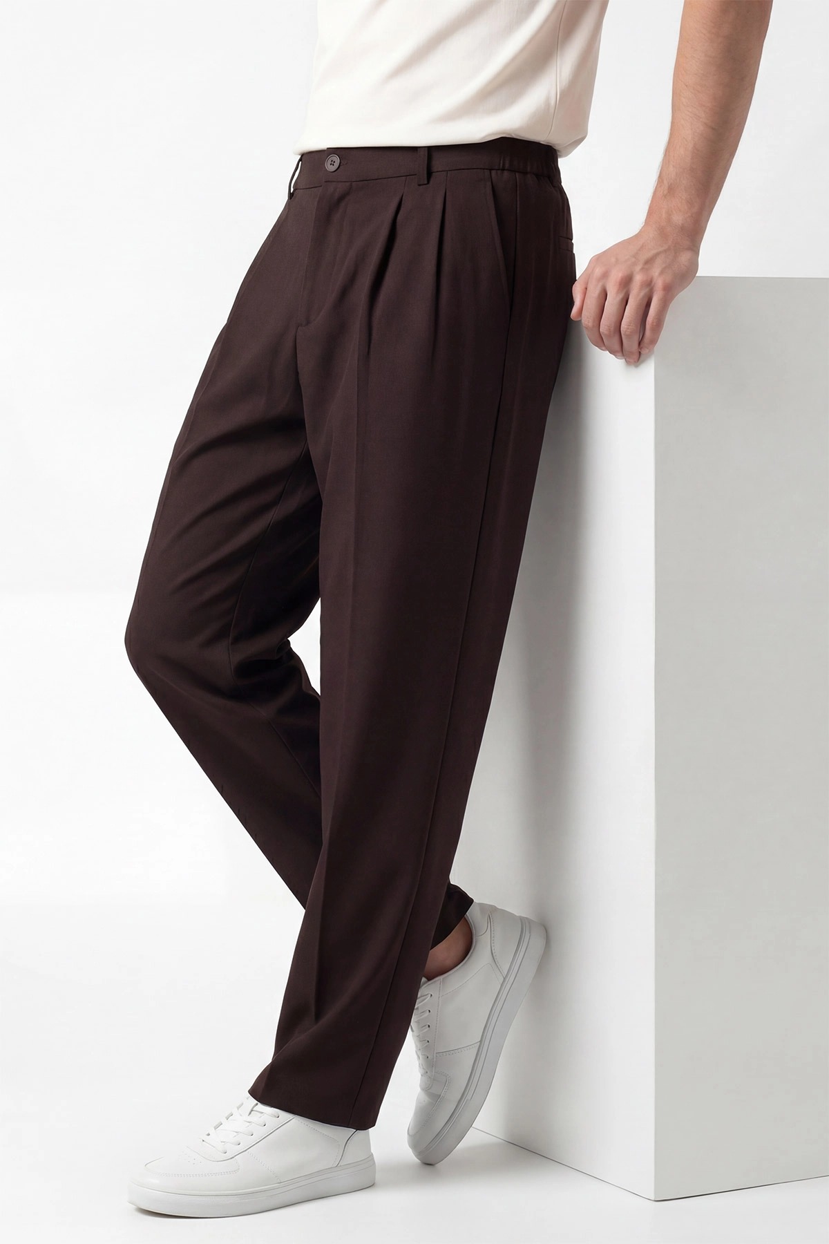 Kahverengi Baggy Çift Pile Detaylı Bel Arkası Lastikli Erkek Kumaş Pantolon 449748