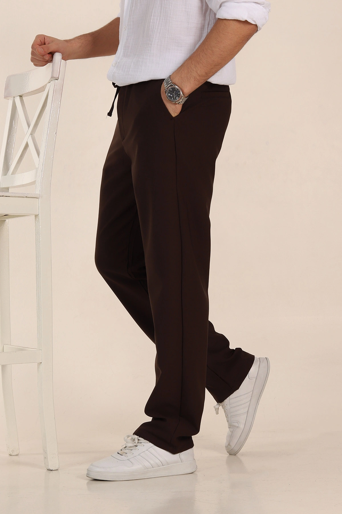Kahverengi Baggy Double Kumaş Bel Lastikli Erkek Pantolon 351860
