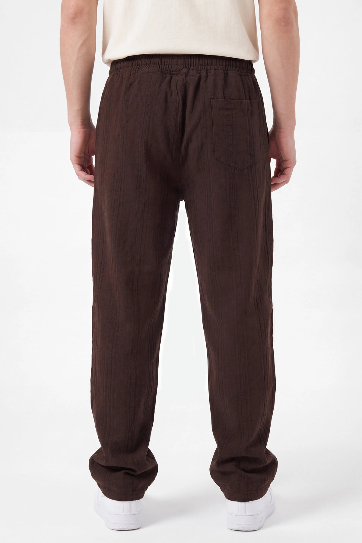 Kahverengi Baggy Ham Keten Belden Bağlamalı Erkek Pantolon 459580