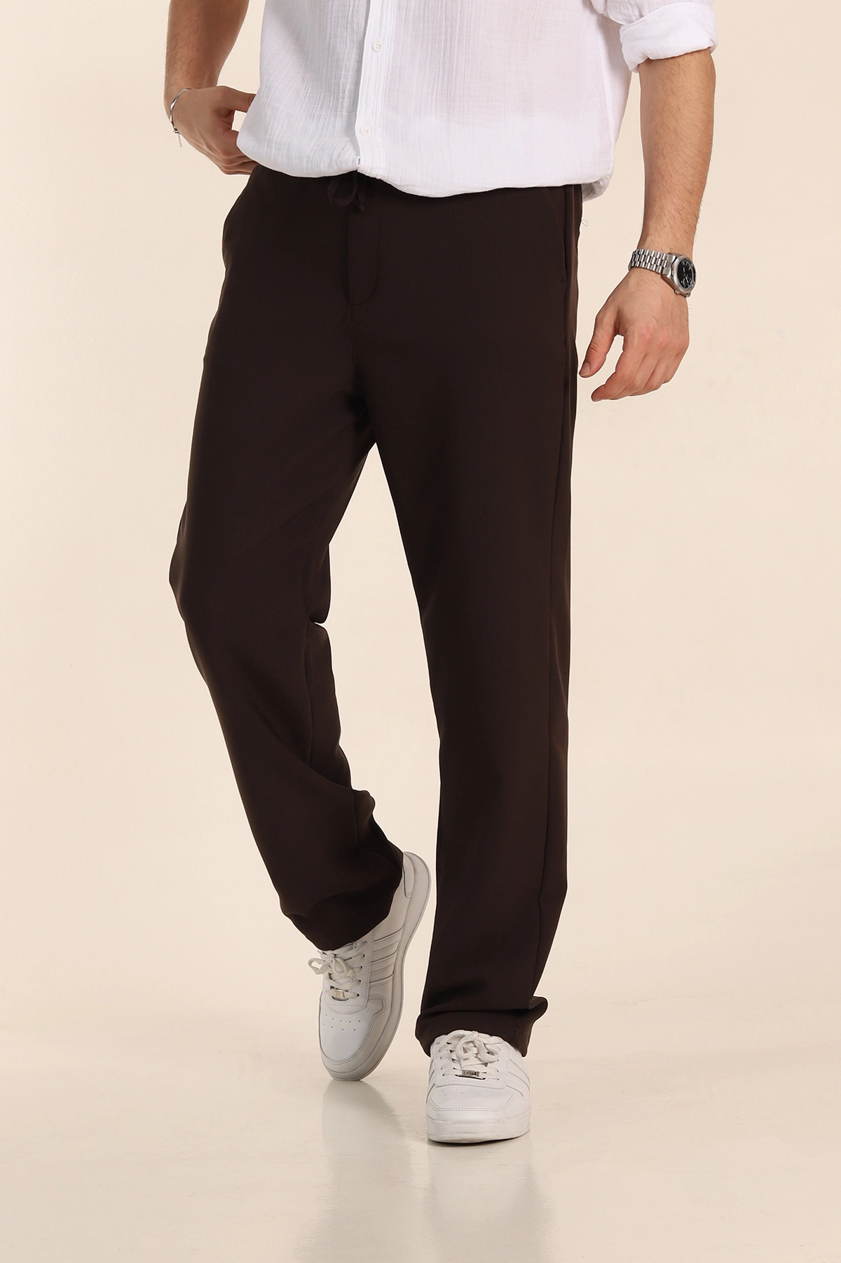 Kahverengi Baggy Likralı Duble Kumaş Erkek Pantolon 345000