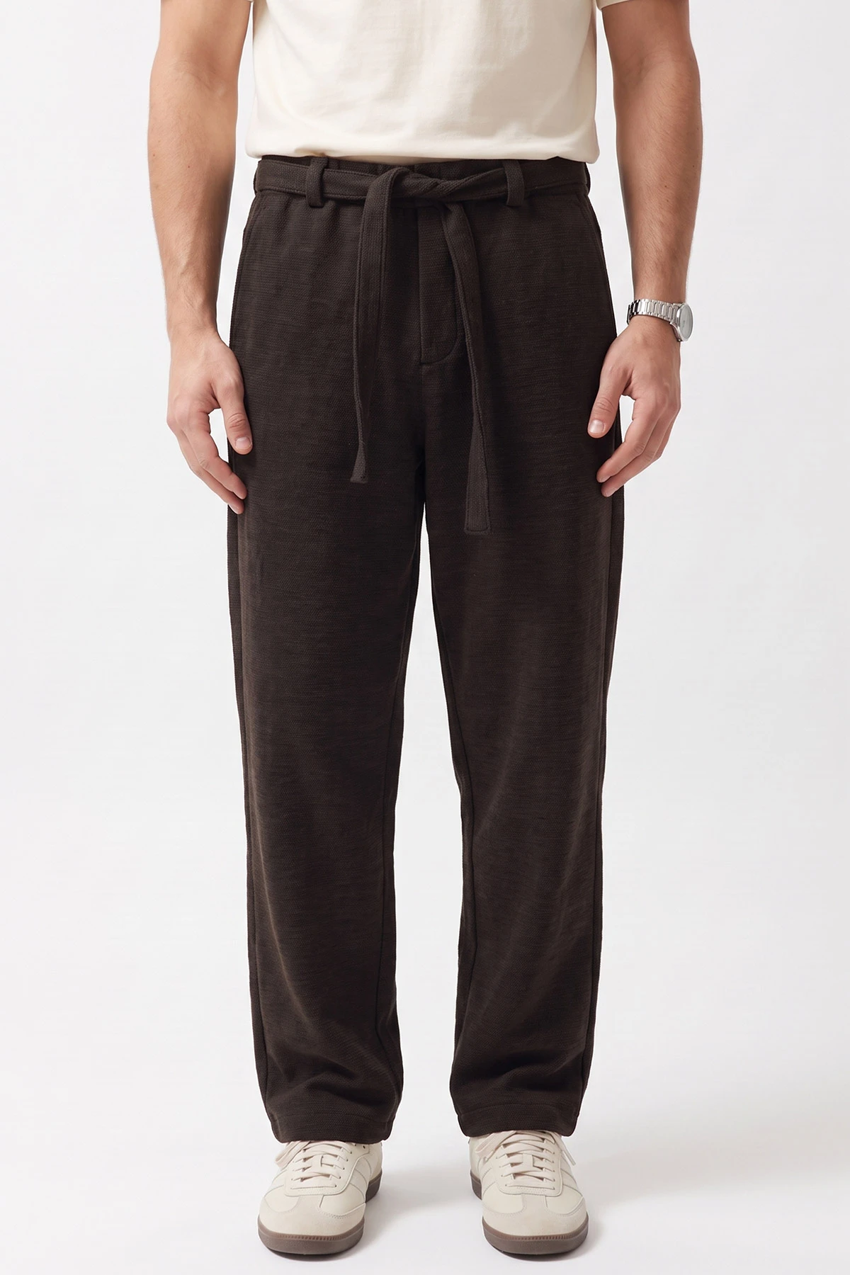 Kahverengi Baggy Örme Kumaş Yeni Sezon Erkek Pantolon 493275