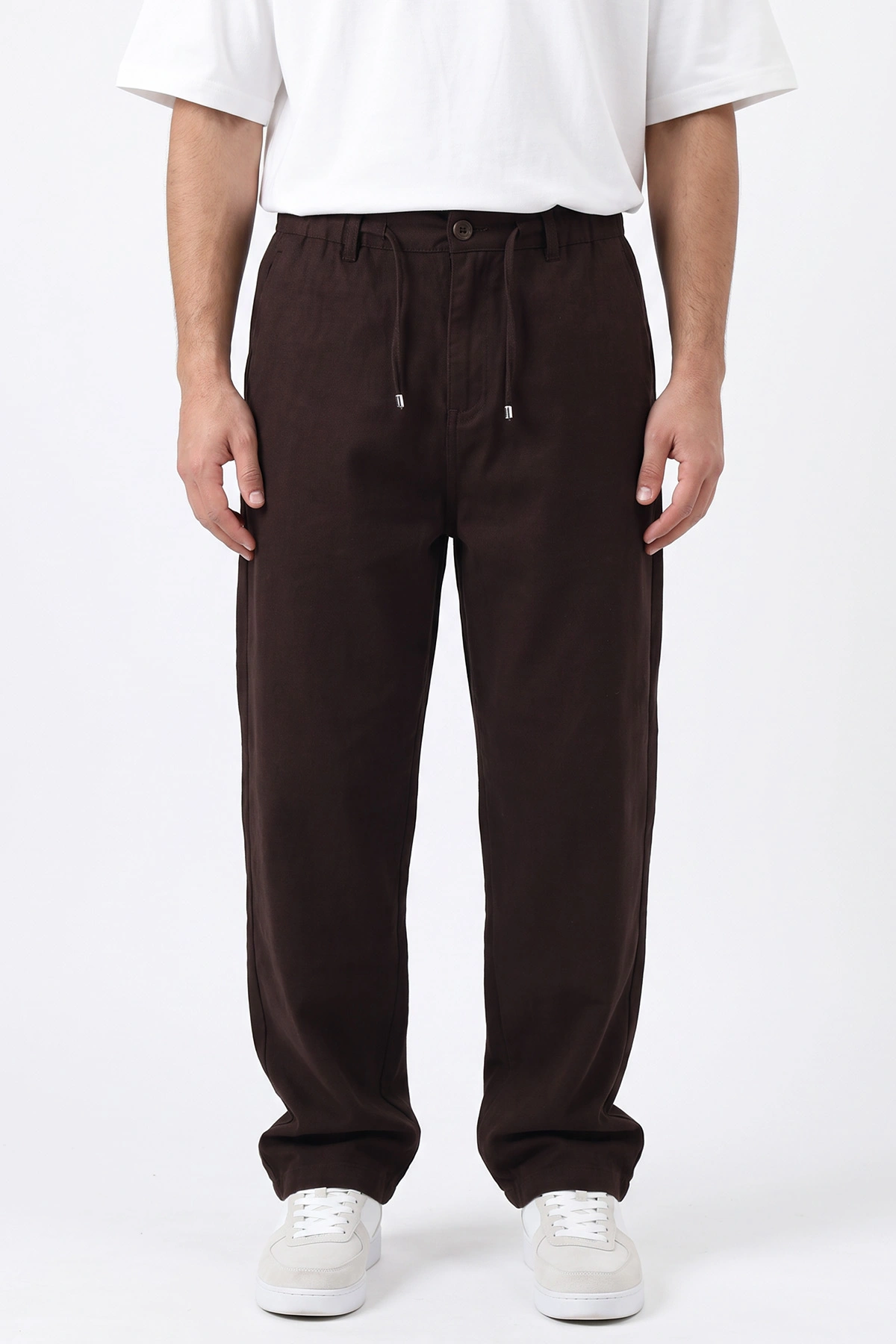 Kahverengi Baggy Yeni Sezon Belden Bağlamalı Erkek Pantolon 500355