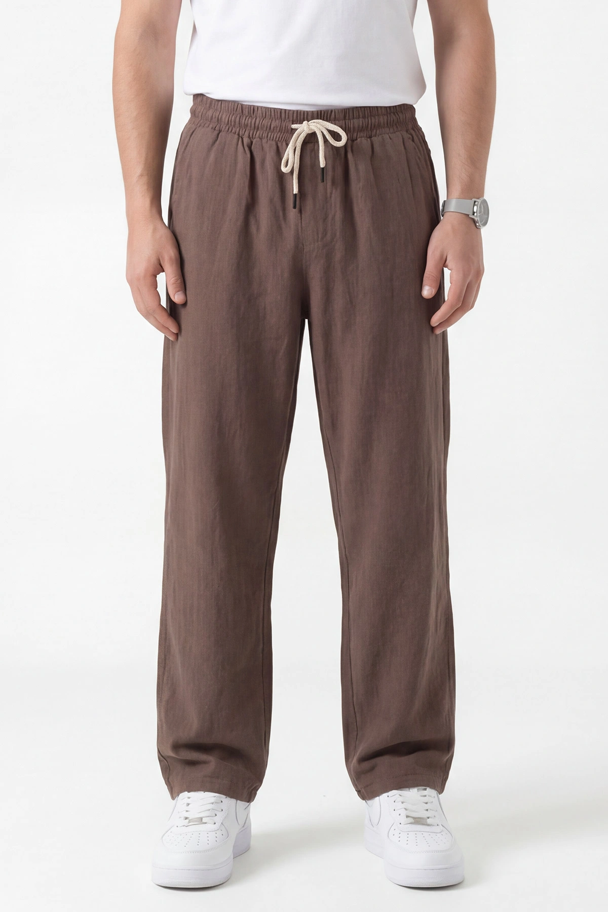 Kahverengi Baggy Yıkamalı Belden Bağlamalı Erkek Pantolon 450171