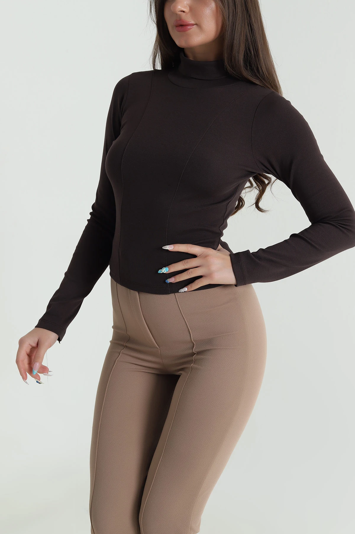Kahverengi Balıkçı Yaka Kadın Body Bluz 483145