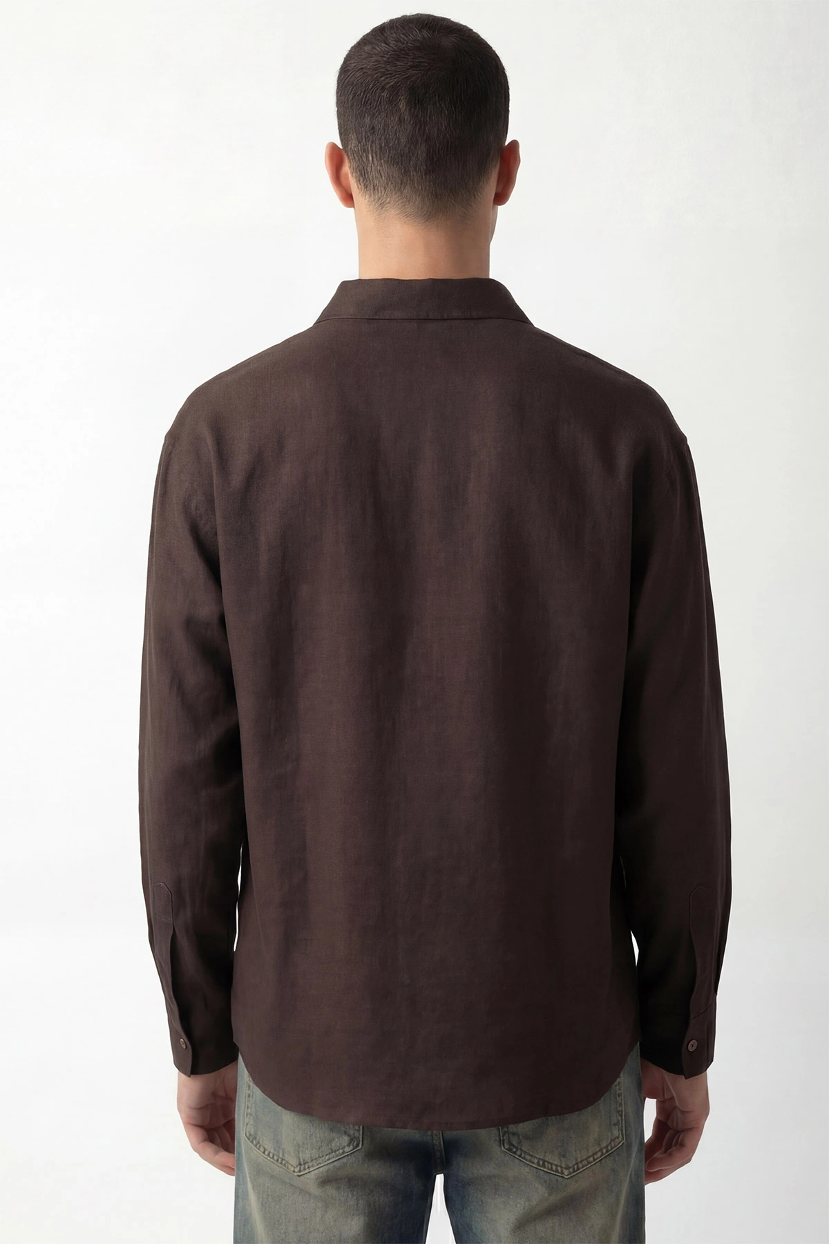 Kahverengi Bambu Keten Oversize Erkek Gömlek 449840