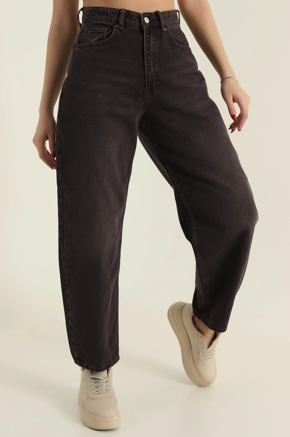 Kahverengi Barrel Fit Kadın Kot Pantolon 420111