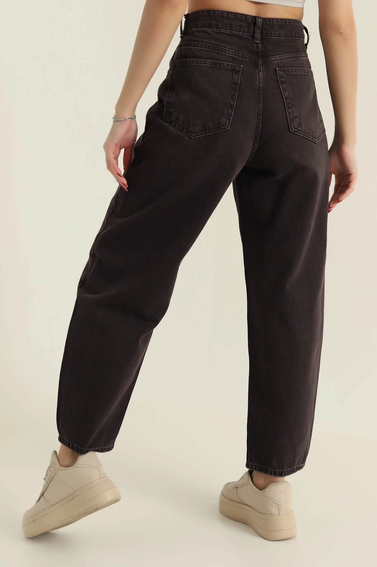 Kahverengi Barrel Fit Kadın Kot Pantolon 420111