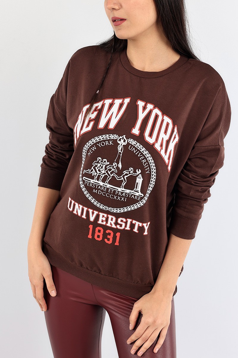 Kahverengi Baskılı Bayan Sweat 91392