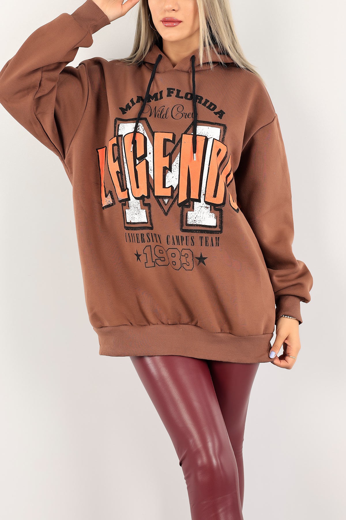 Kahverengi Baskılı İçi Şardonlu Bayan Sweat 130271
