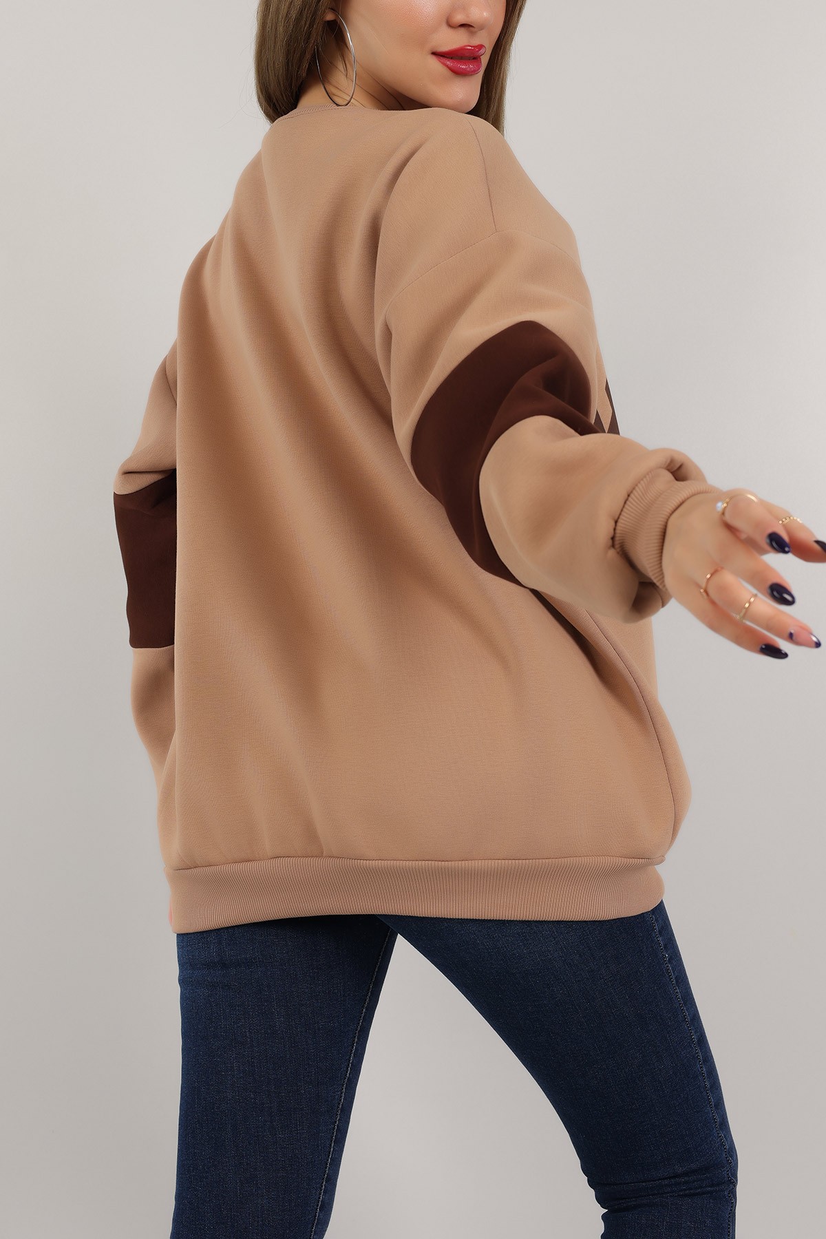 Kahverengi Baskılı İçi Şardonlu Sweat 155712
