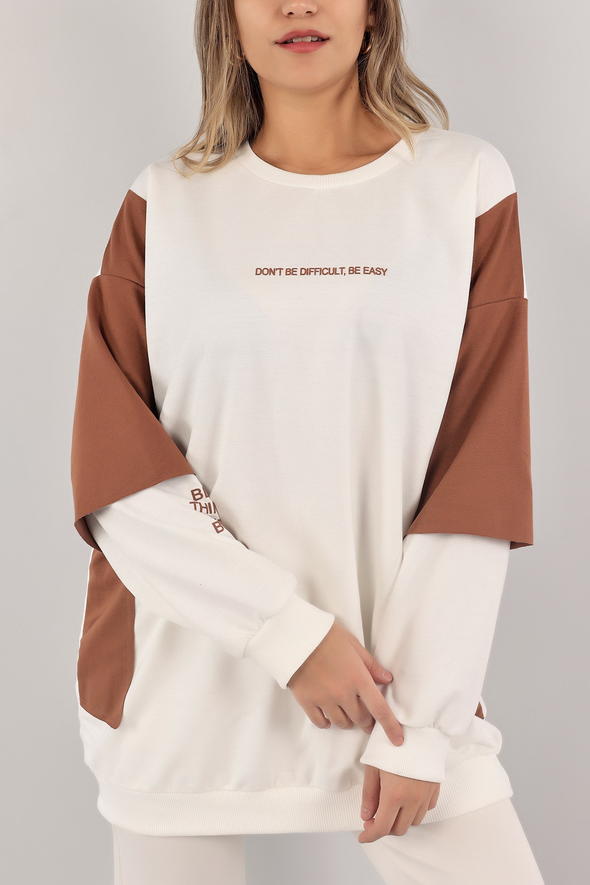 Kahverengi Baskılı İki İp Sweat Tunik 140108