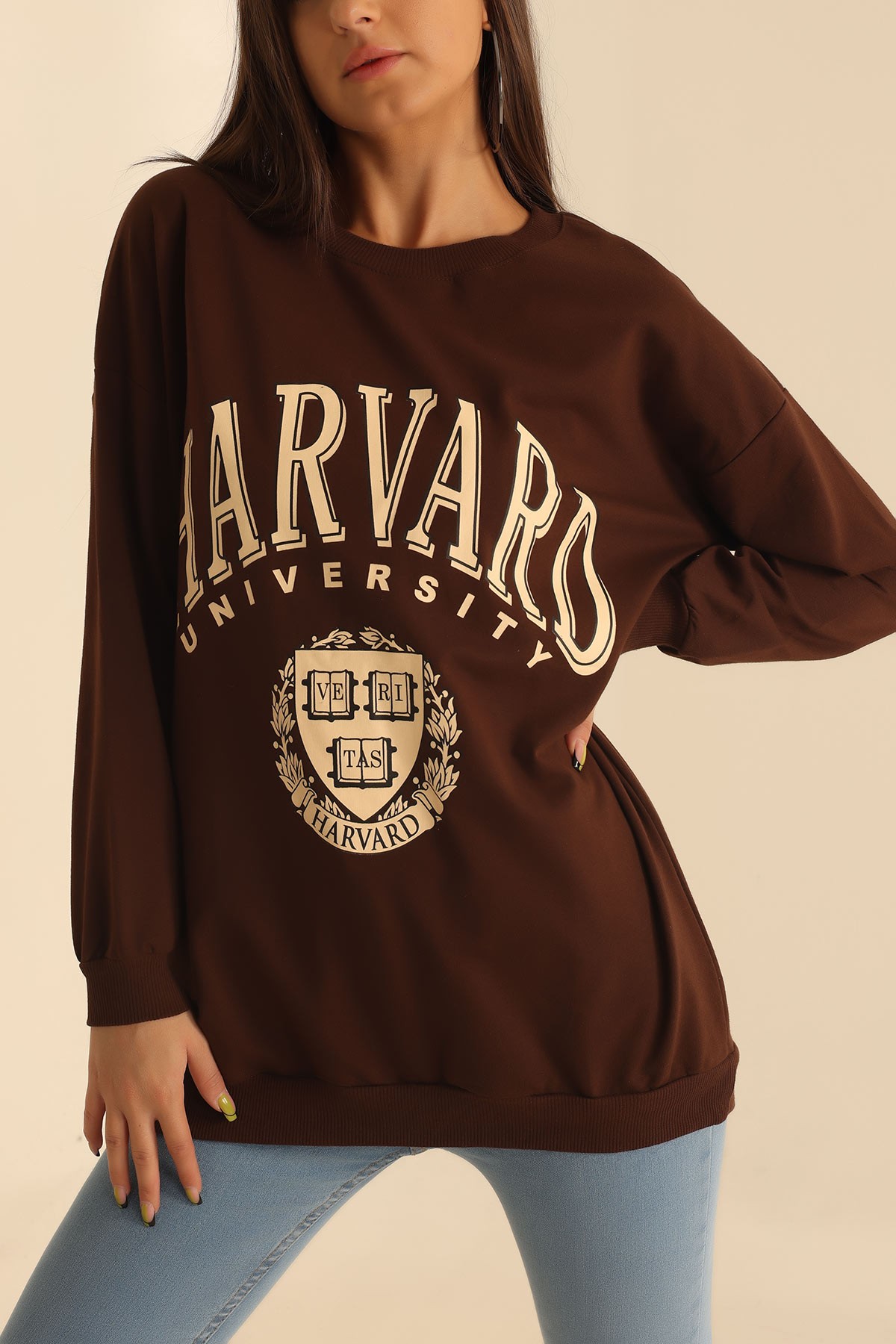 Kahverengi Baskılı İki İp Sweat Tunik 202324