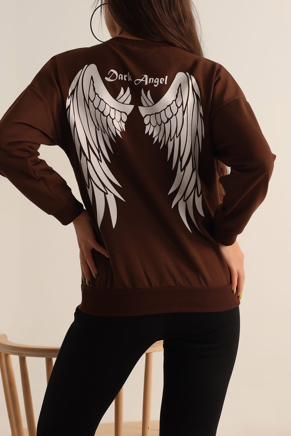 Kahverengi Baskılı Oversize Bayan Sweat 199238