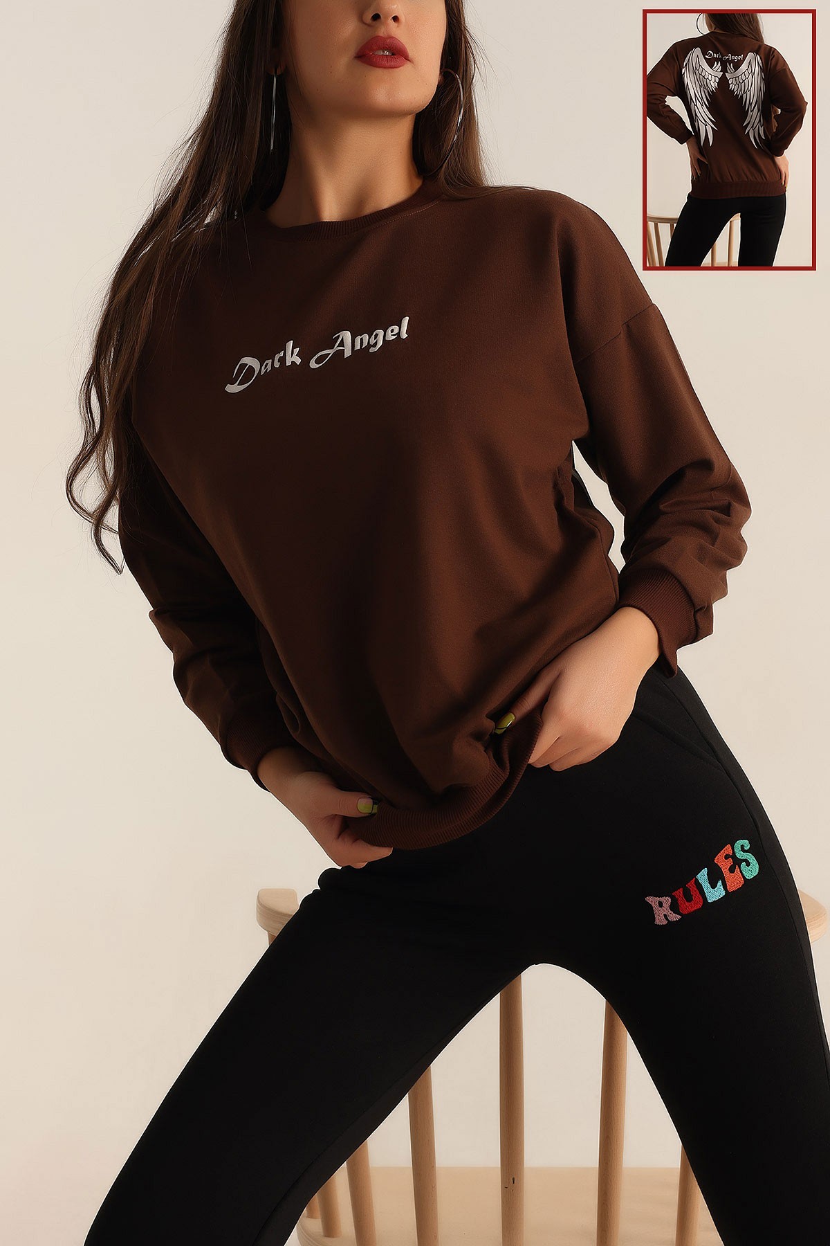 Kahverengi Baskılı Oversize Bayan Sweat 199238