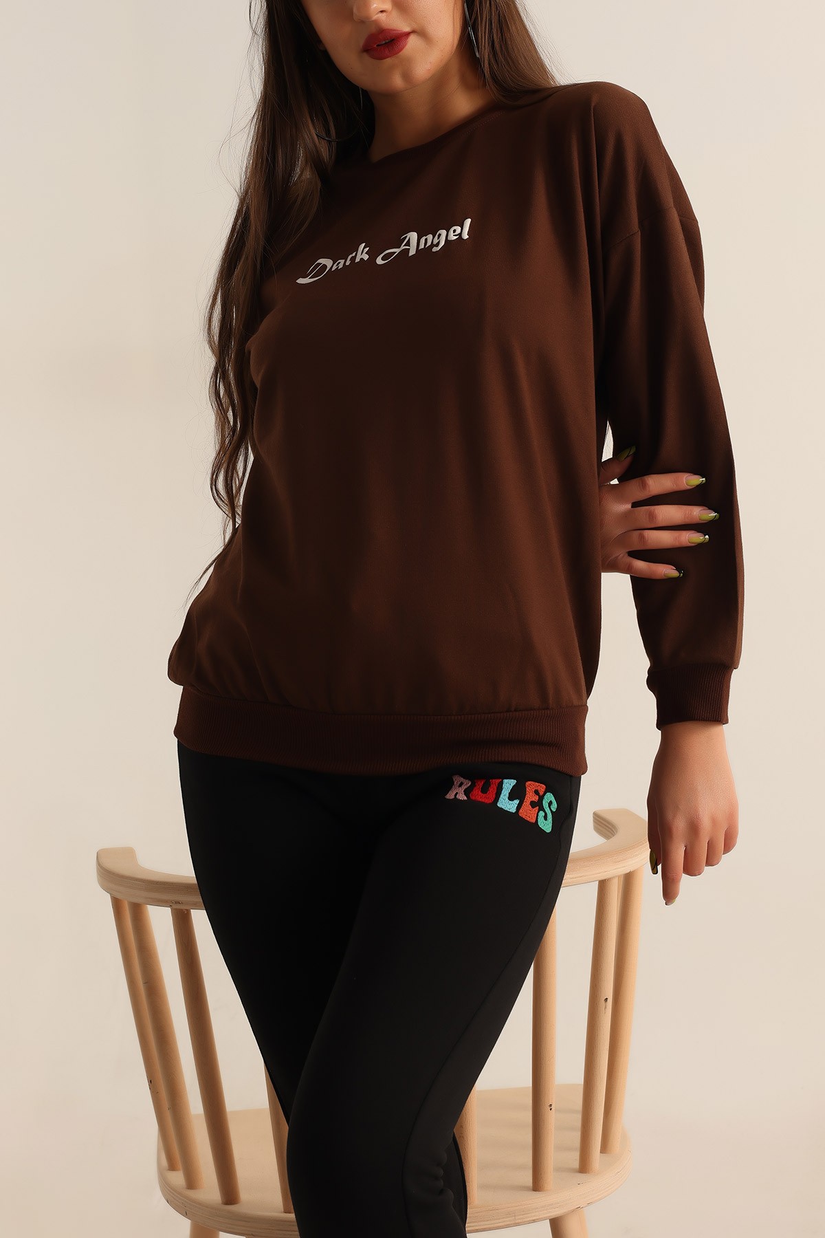 Kahverengi Baskılı Oversize Bayan Sweat 199238
