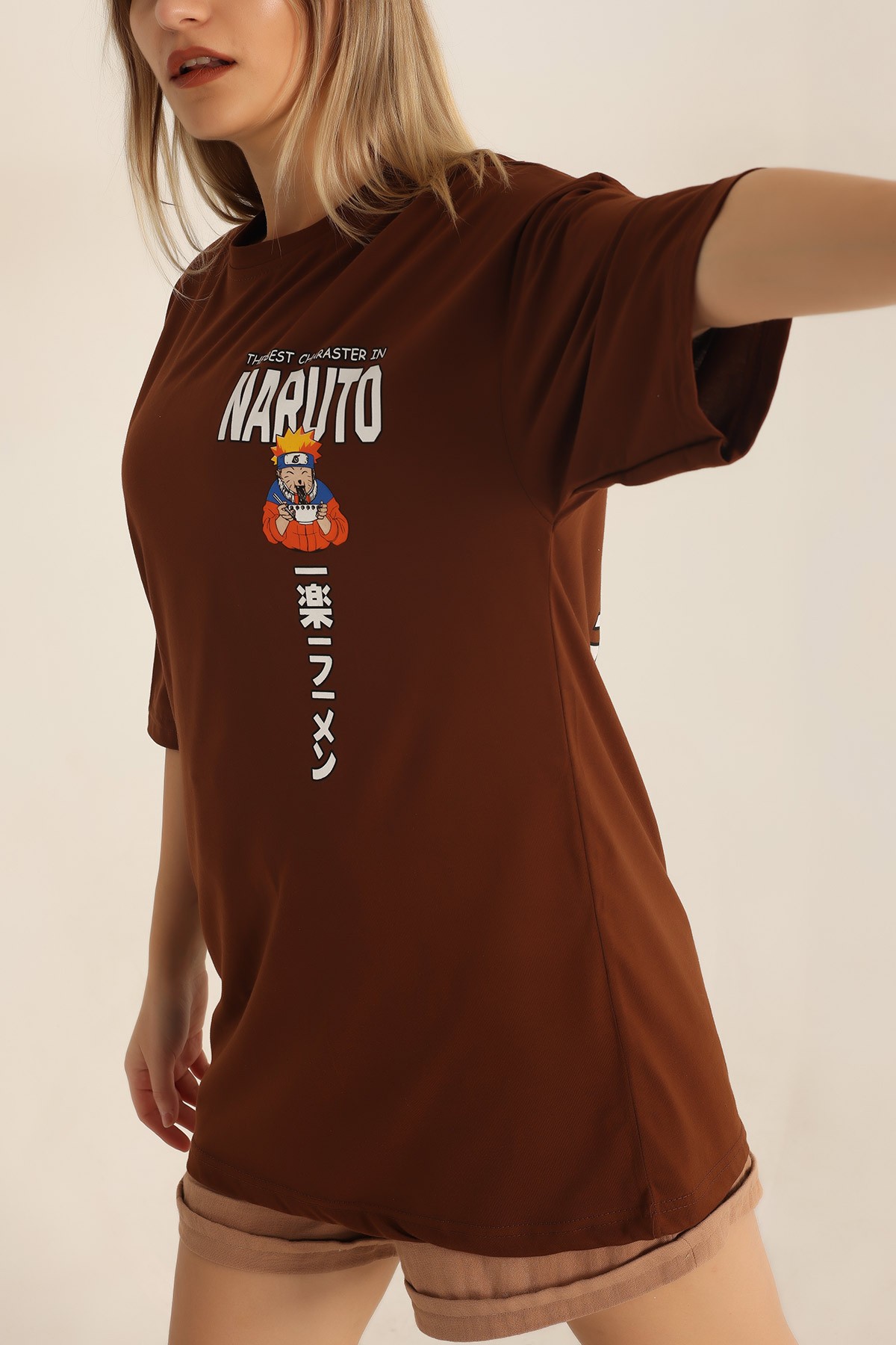 Kahverengi Baskılı Oversize Tişört 184613