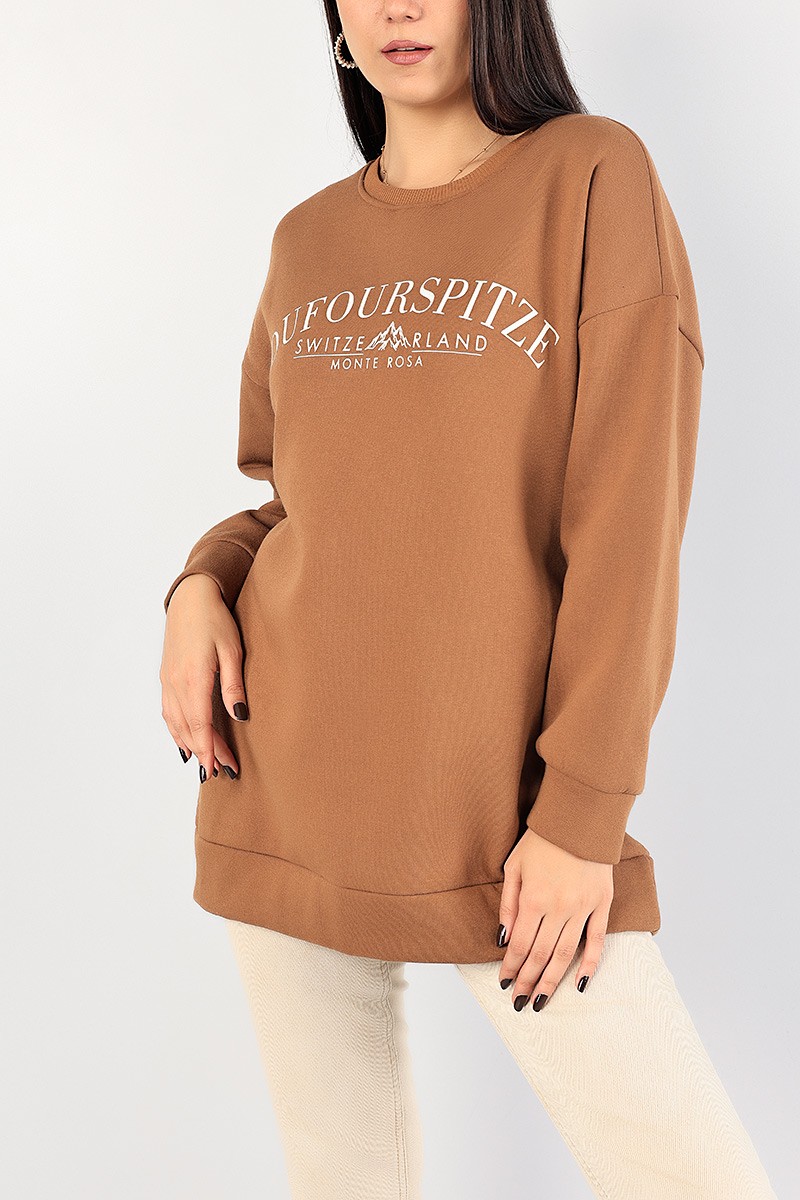 Kahverengi Baskılı Şardonlu Bayan Sweat 85024
