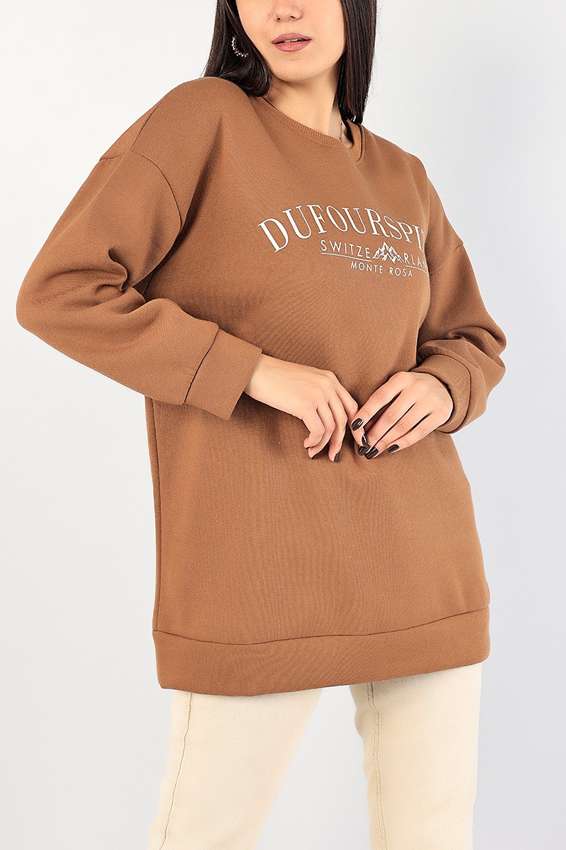 Kahverengi Baskılı Şardonlu Bayan Sweat 85024