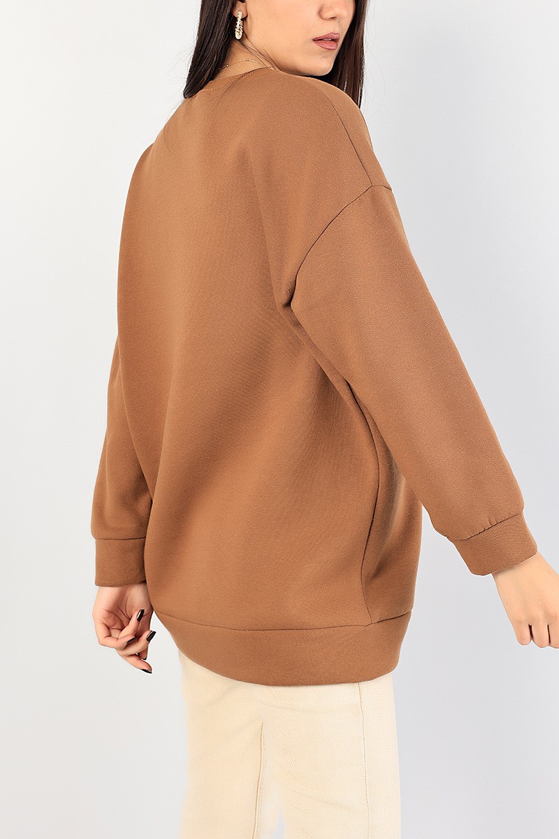 Kahverengi Baskılı Şardonlu Bayan Sweat 85024