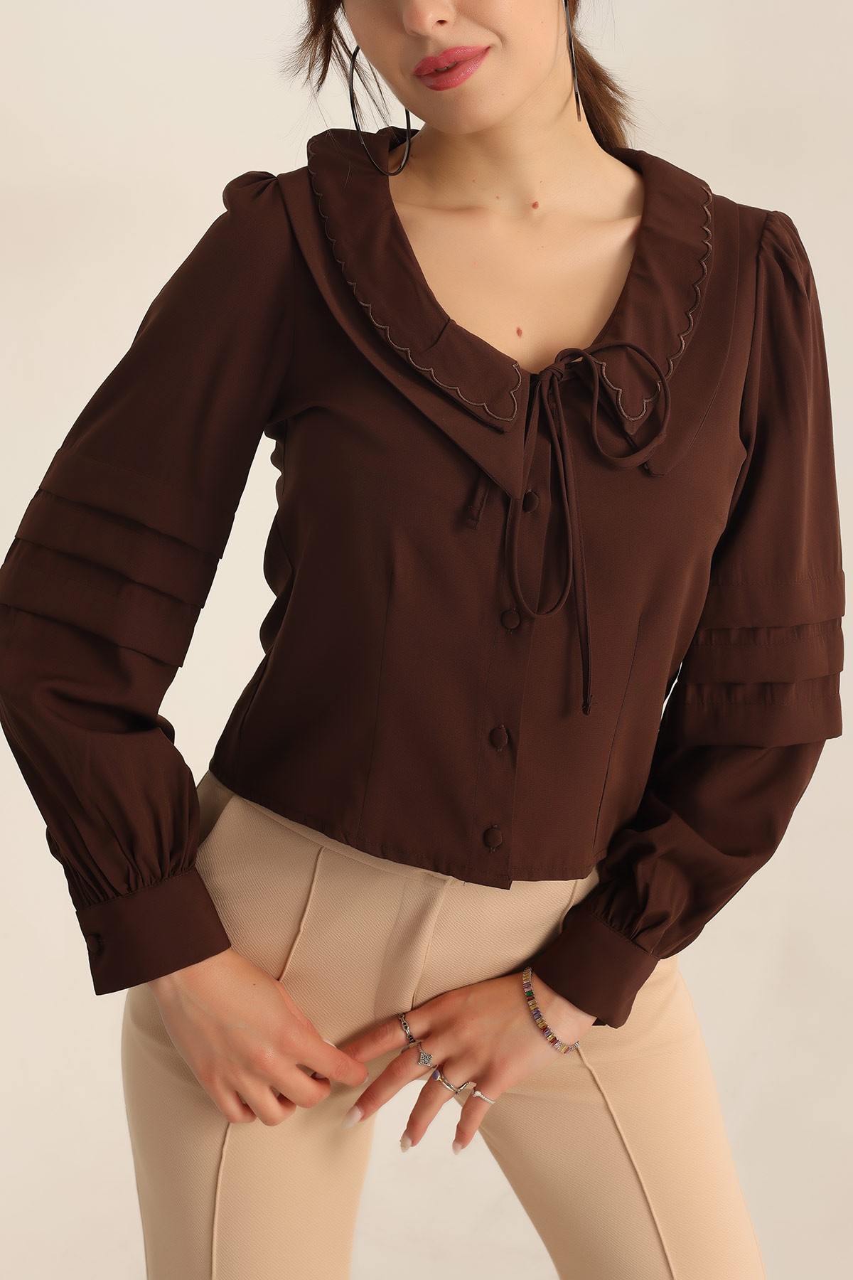 Kahverengi Bebe Yaka Poplin Dokuma Gömlek 183730
