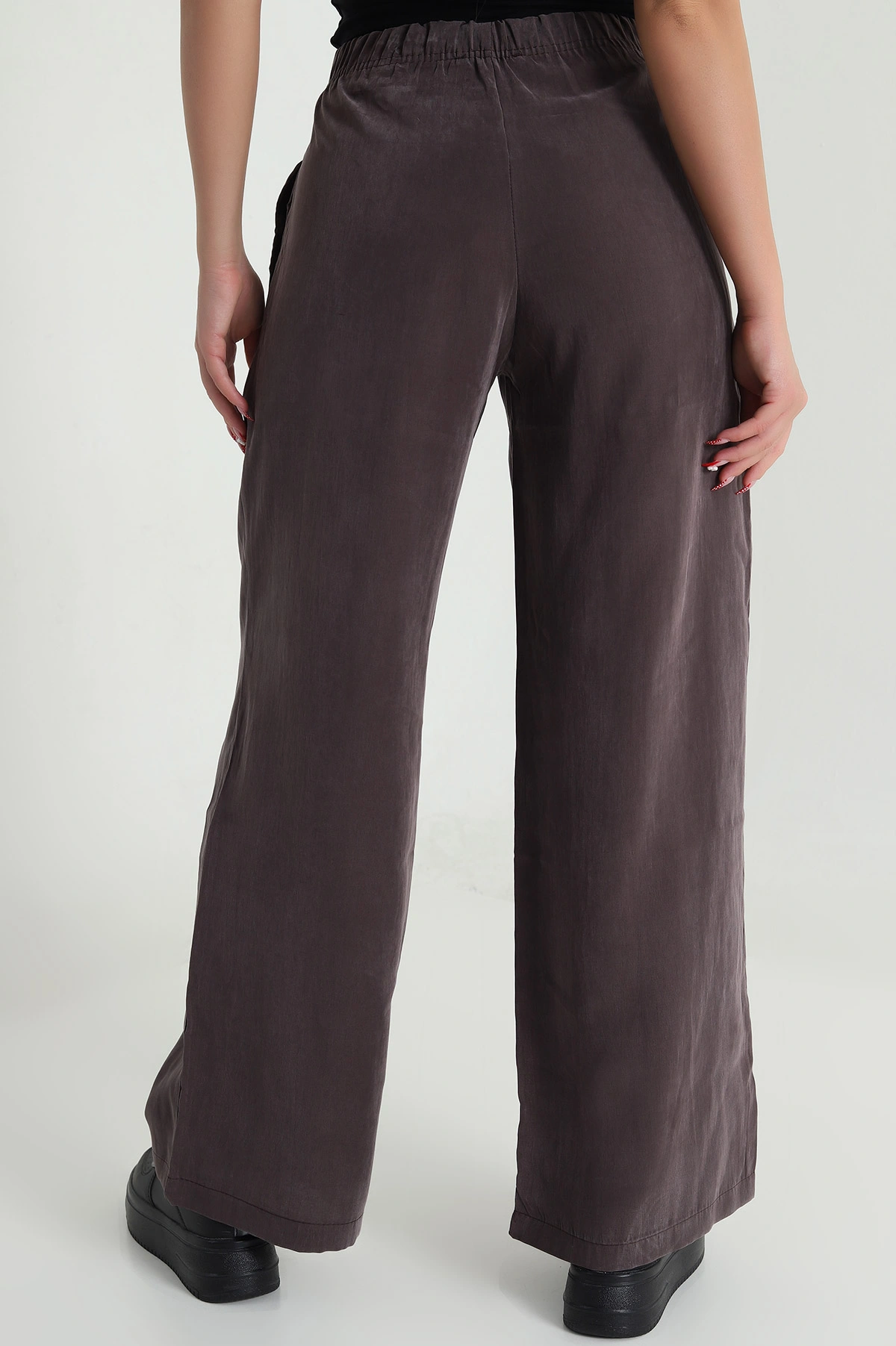 Kahverengi Bel Lastikli Cepli Tencel Kadın Pantolon 474858