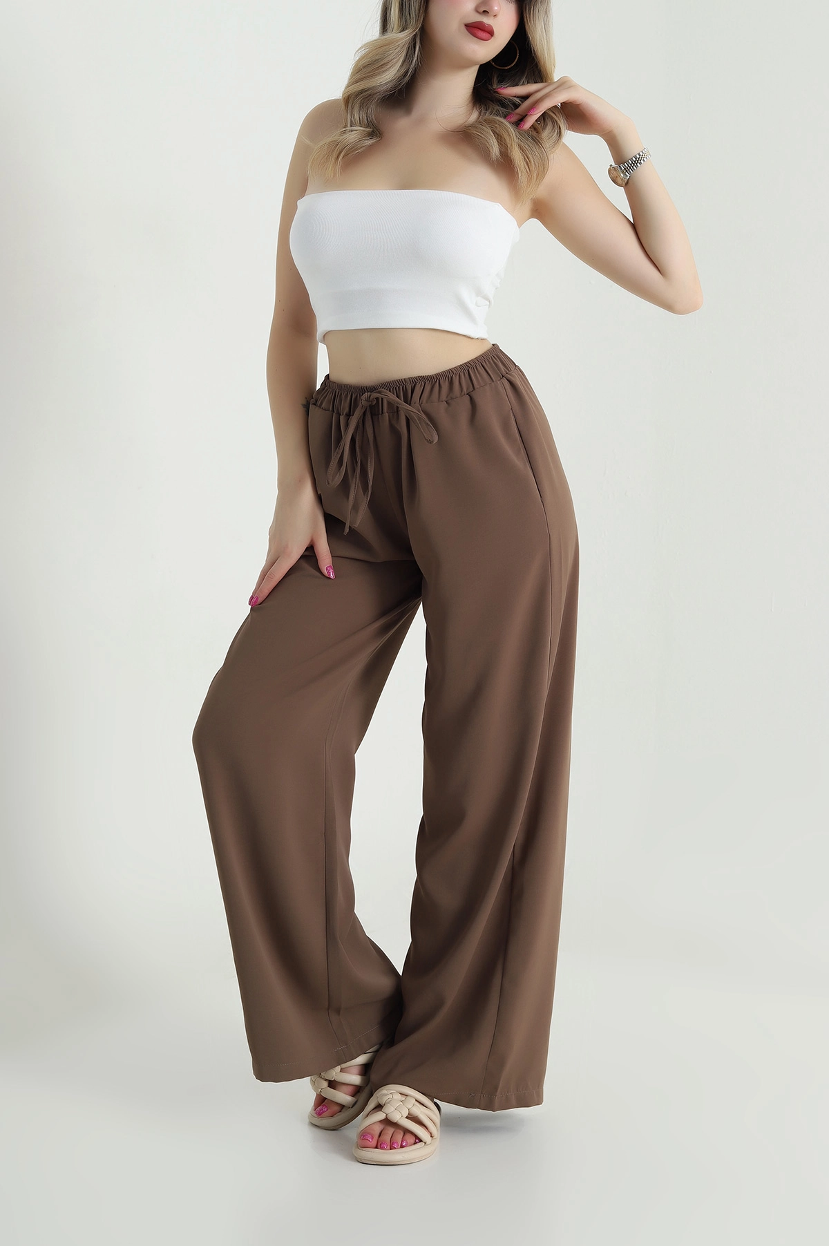 Kahverengi Bel Lastikli Linda Kadın Pantolon  484334