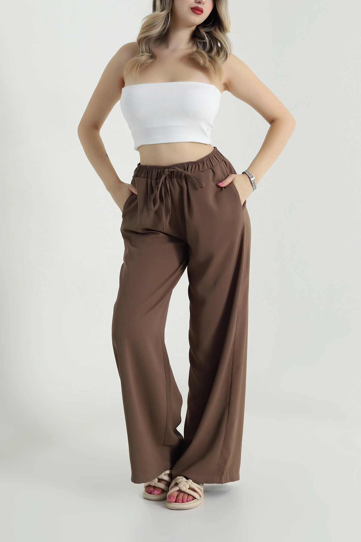 Kahverengi Bel Lastikli Linda Kadın Pantolon  484334