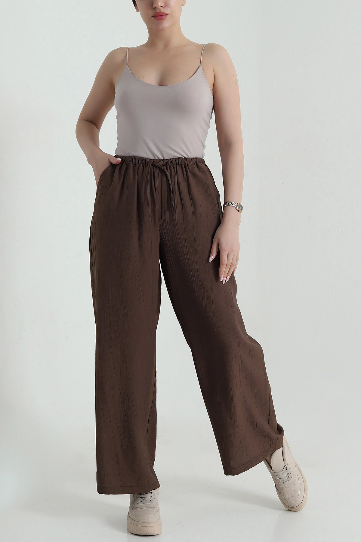 Kahverengi Beli Lastikli Çilek Kadın Pantolon 459129