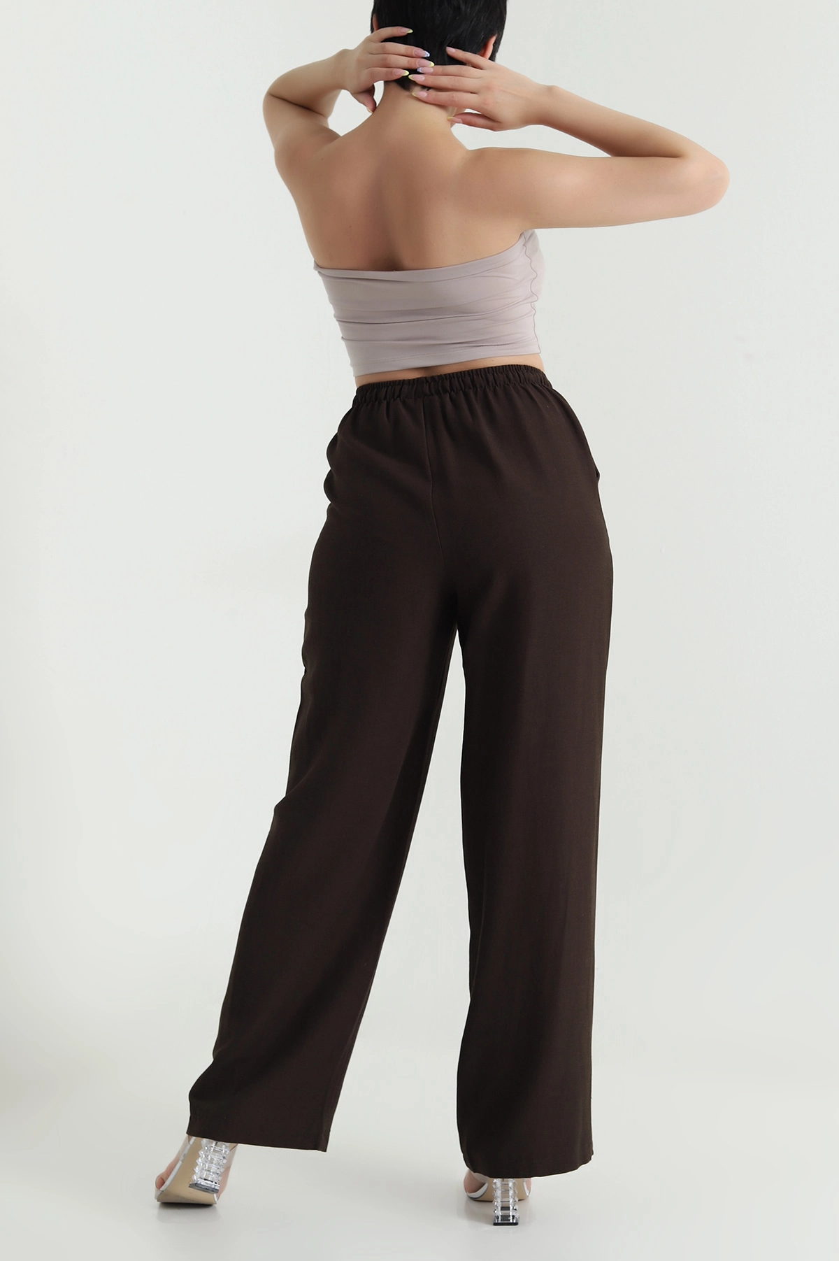 Kahverengi Beli Lastikli Diagonel Modal Kadın Pantolon 469544