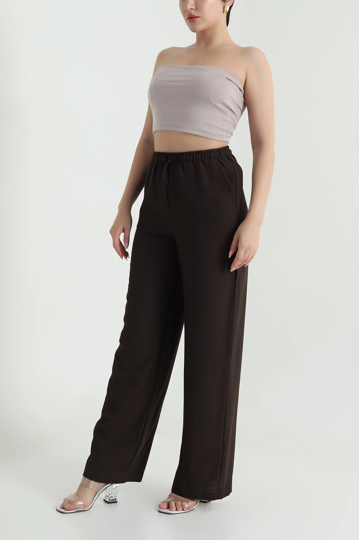 Kahverengi Beli Lastikli Diagonel Modal Kadın Pantolon 469544