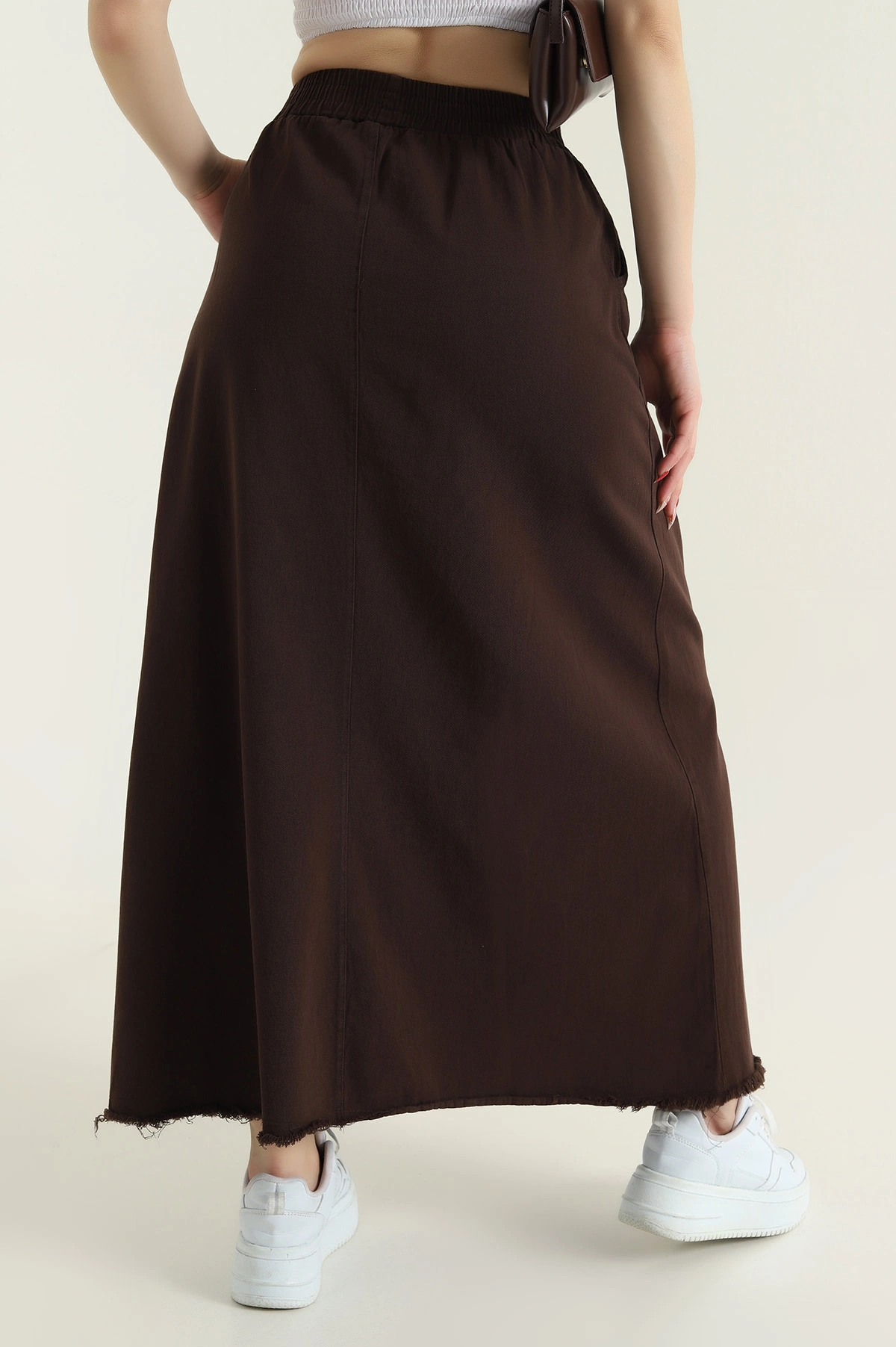 Kahverengi Beli Lastikli Gabardin Kadın Etek 428738