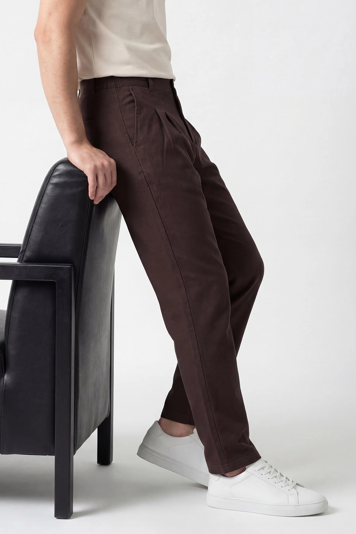 Kahverengi Beli Lastikli Likralı Erkek Pantolon 444733